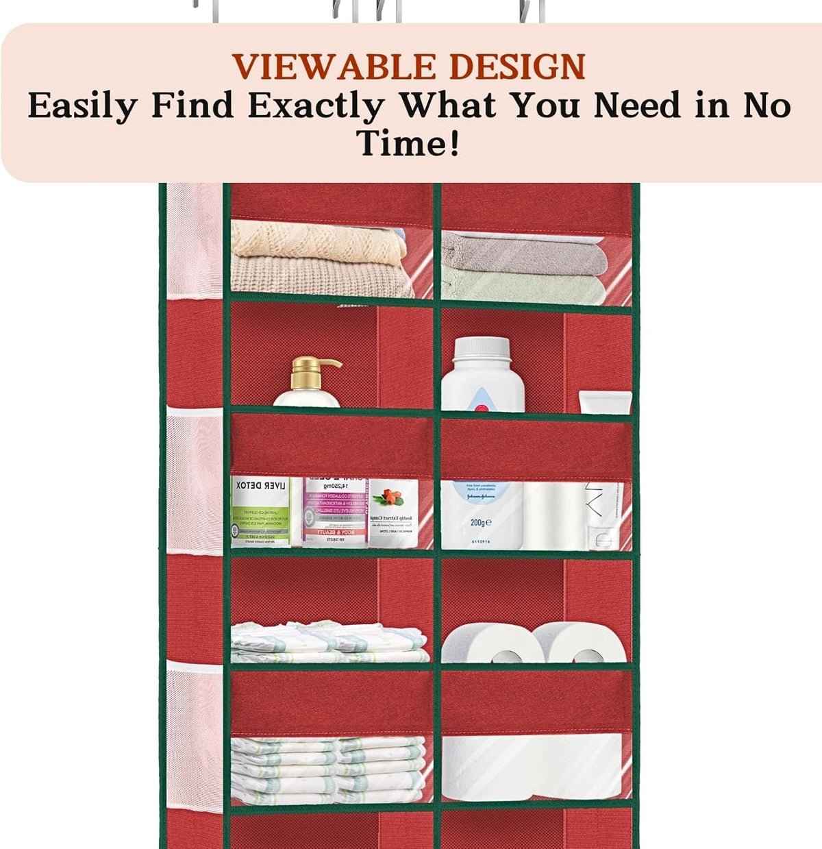Over The Door Organizer 5 Tiers, Extra Large Behind Door Storage of 10 Compartments, 80 lbs Weight