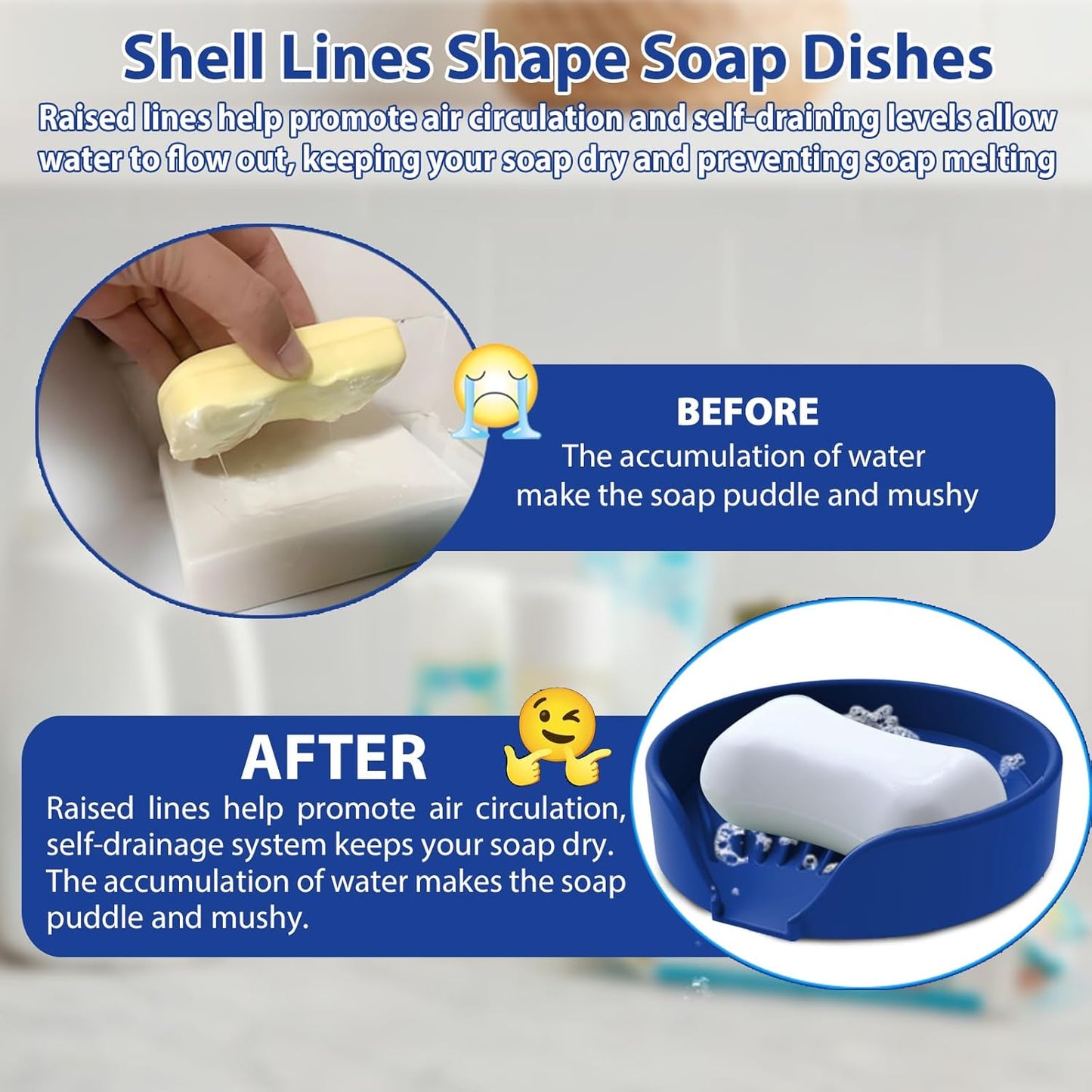Self Draining Soap Dish, Silicone Suction Cup Soap Holder Tray Savers Container Sponge Holder for