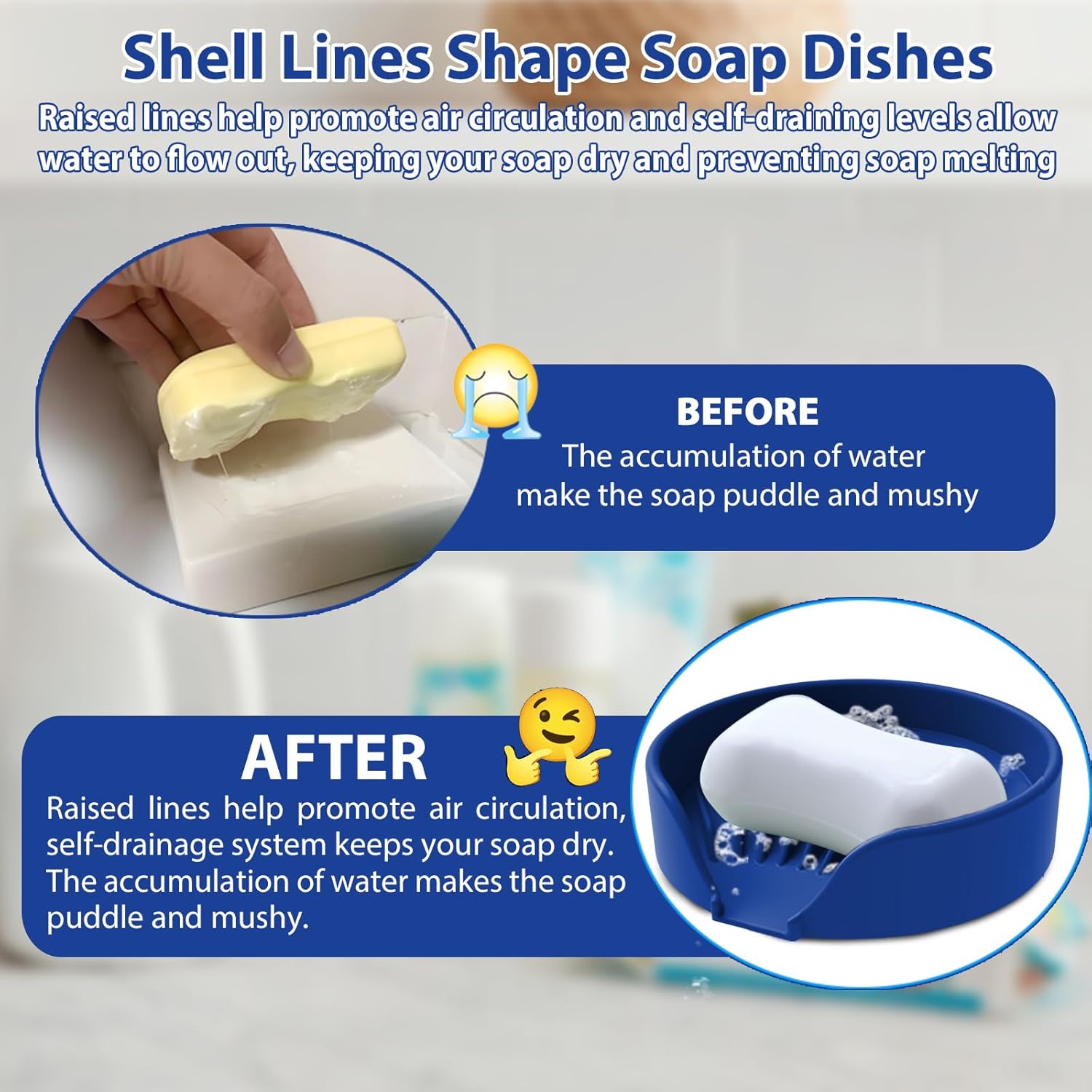 Self Draining Soap Dish, Silicone Suction Cup Soap Holder Tray Savers Container Sponge Holder for