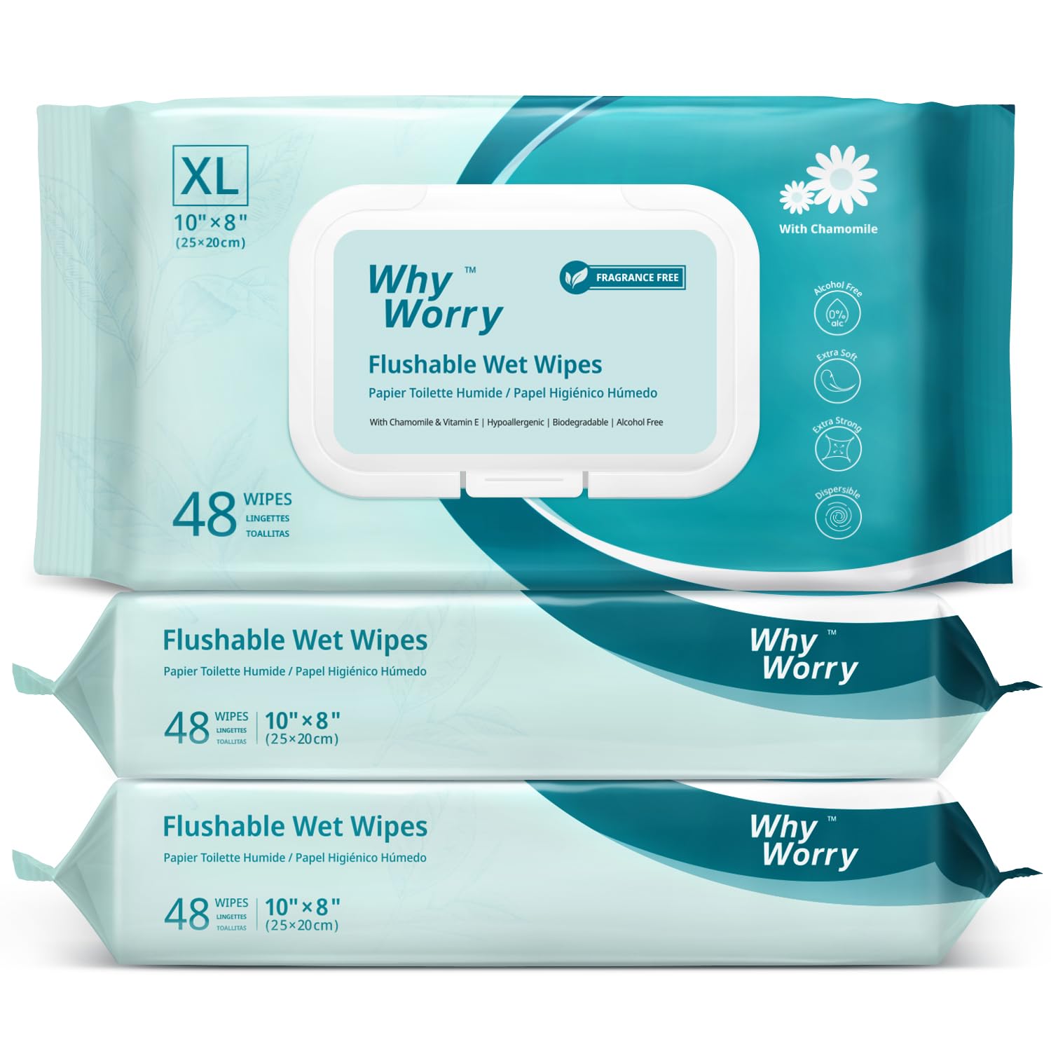 WhyWorry Flushable Wipes for Adults, Extra Large 8"x10" Butt Wipes for Toilet & Personal Cleansing
