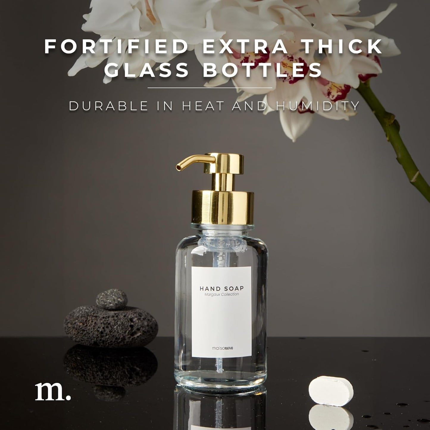 MaisoNovo Glass Foaming Hand Soap Dispenser 14 Oz | Gold Foaming Soap Dispenser Clear Bottle Gold