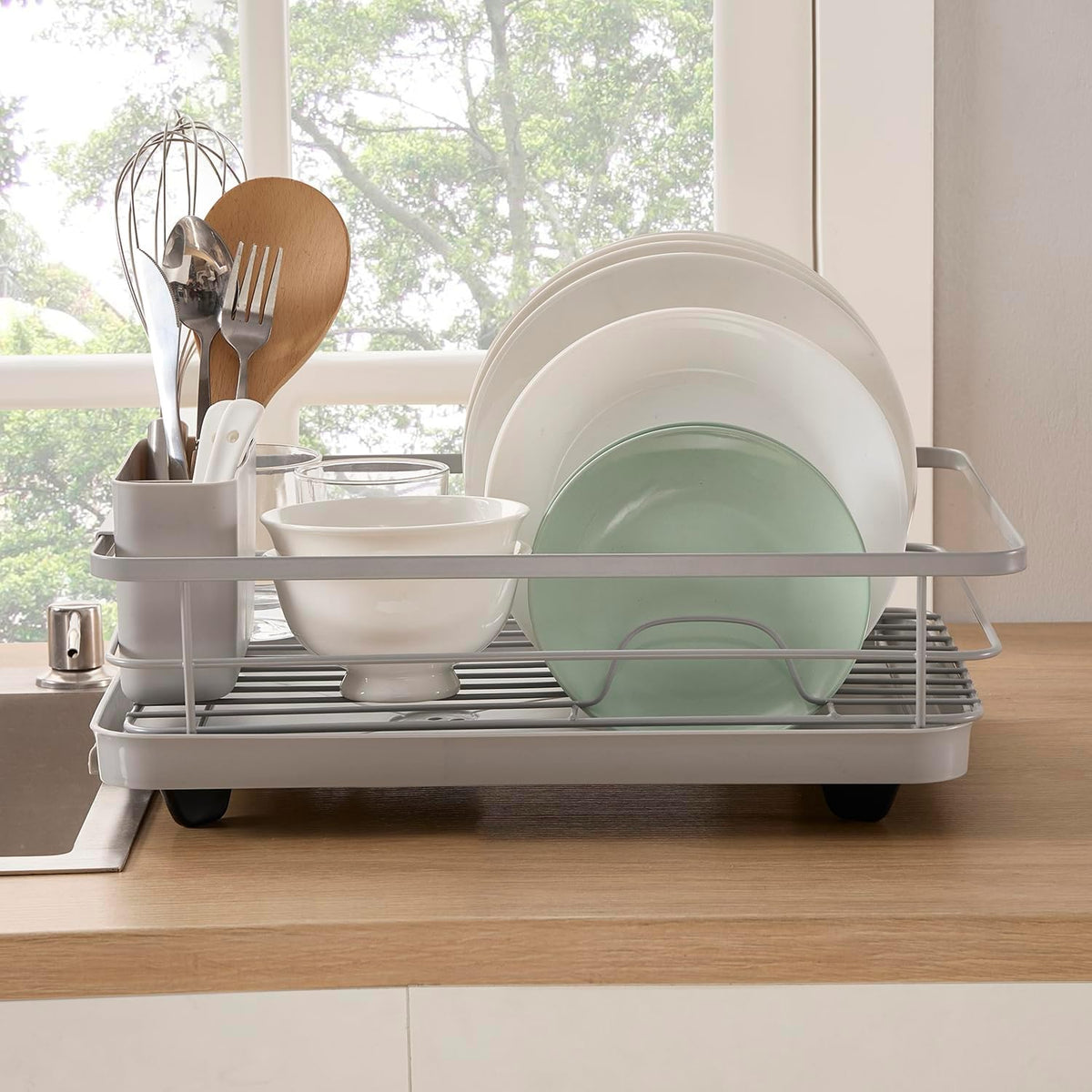 Dish Drying Rack 3 Piece Dish Drainer with Drainboard Set for Kitchen Counter – Dish Rack with