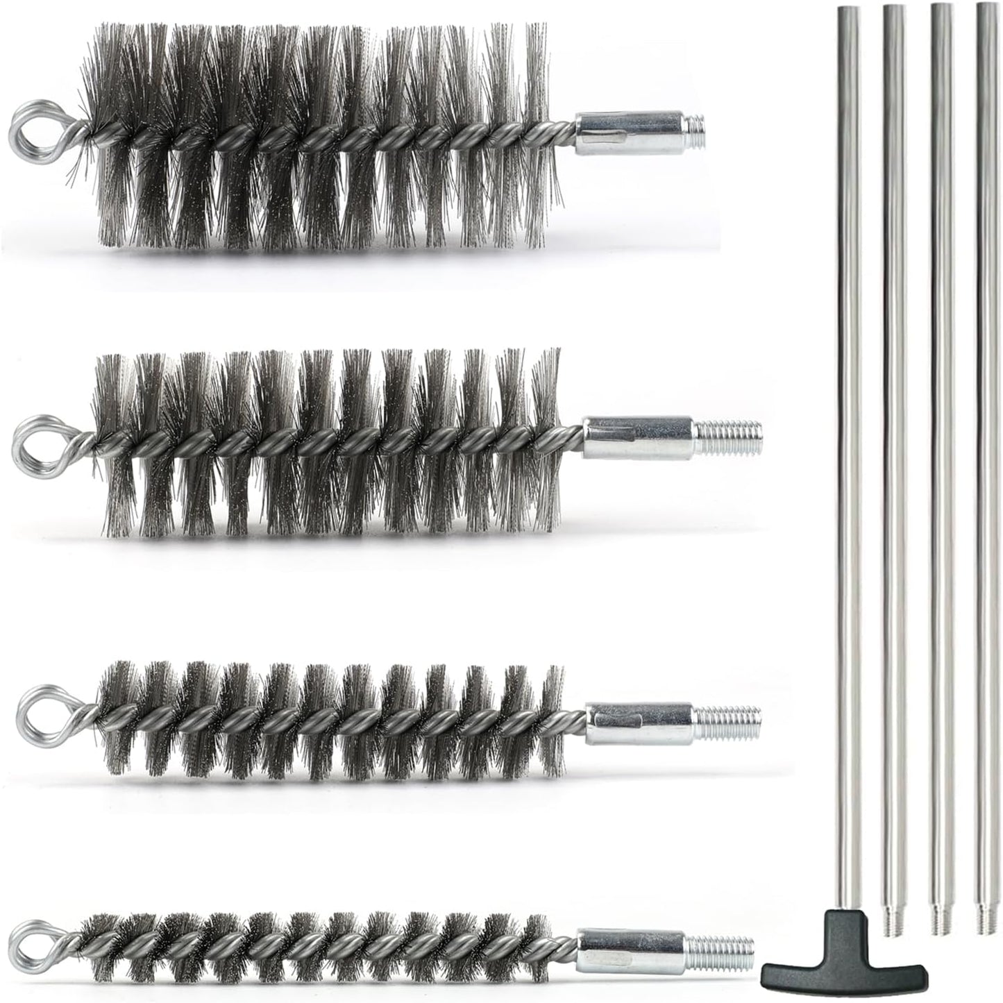 50 in Pipe Cleaning Brush Set with Stainless Steel Bristles, Wire Brush with 4pcs Galvanized Rod