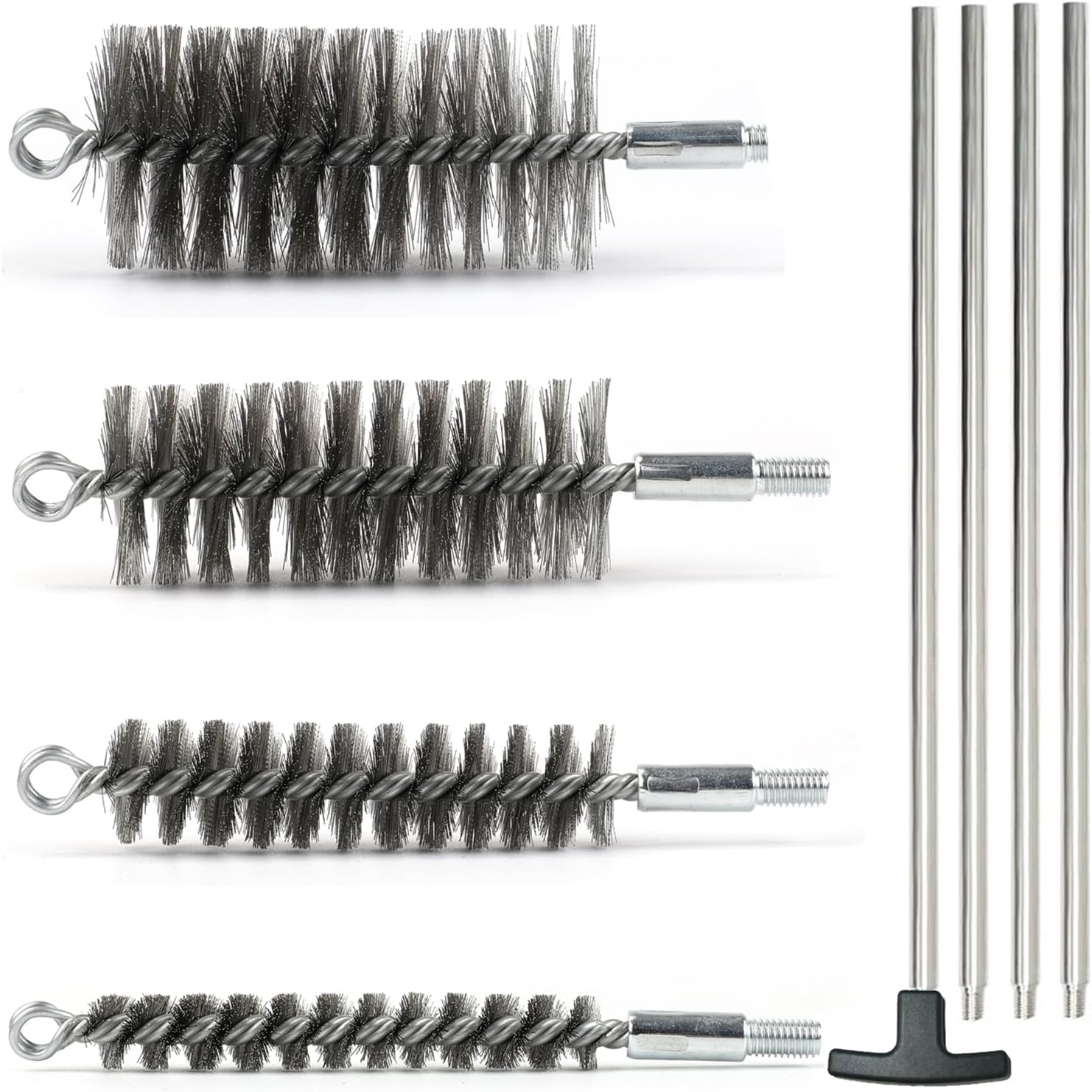 50 in Pipe Cleaning Brush Set with Stainless Steel Bristles, Wire Brush with 4pcs Galvanized Rod