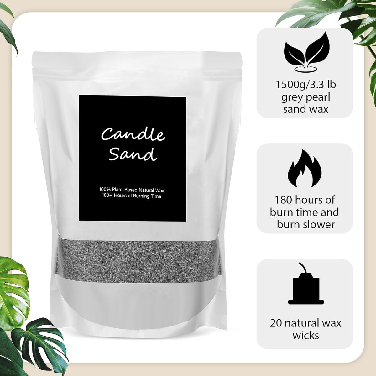MTLEE Candle Sand 3.3 lb DIY Pearled Candle Making Kit Included 20 Pcs Wicks and Refillable Beaded