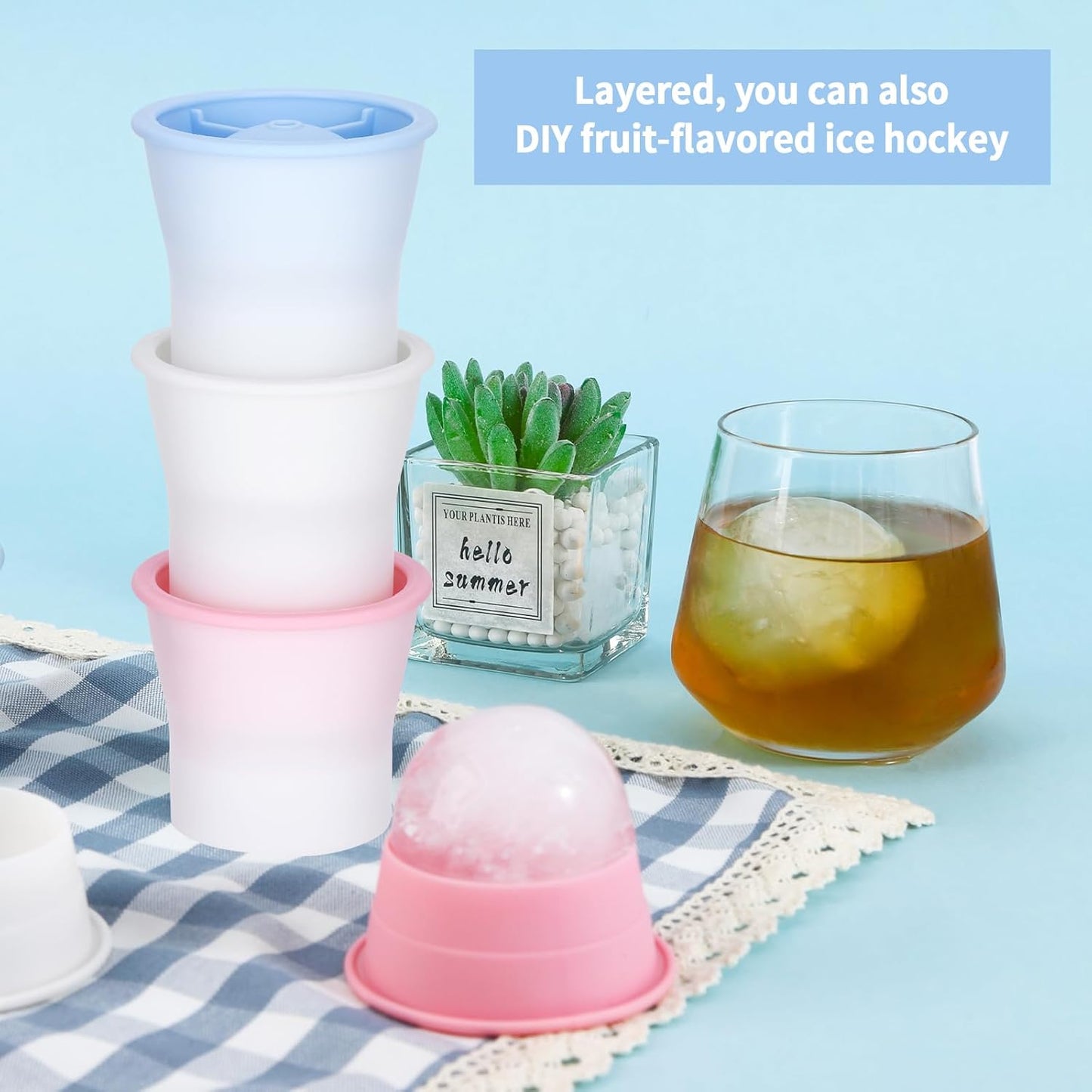 Round Ice Cube Molds 6 Pieces, Silicone Sphere Ice Mold Maker, Stackable Easy Release Circle Ice