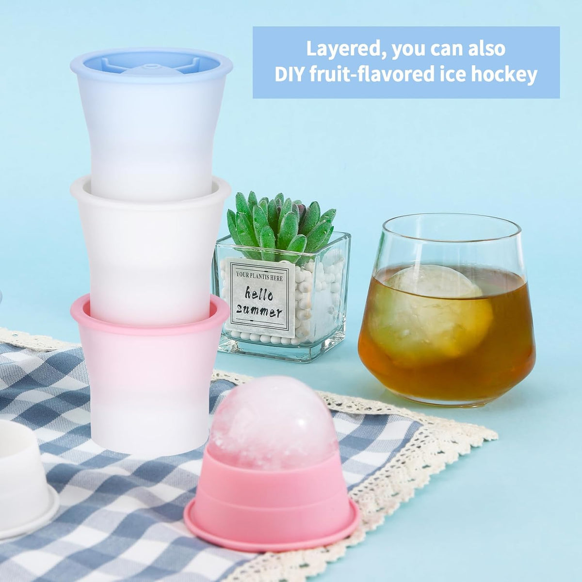 Round Ice Cube Molds 6 Pieces, Silicone Sphere Ice Mold Maker, Stackable Easy Release Circle Ice