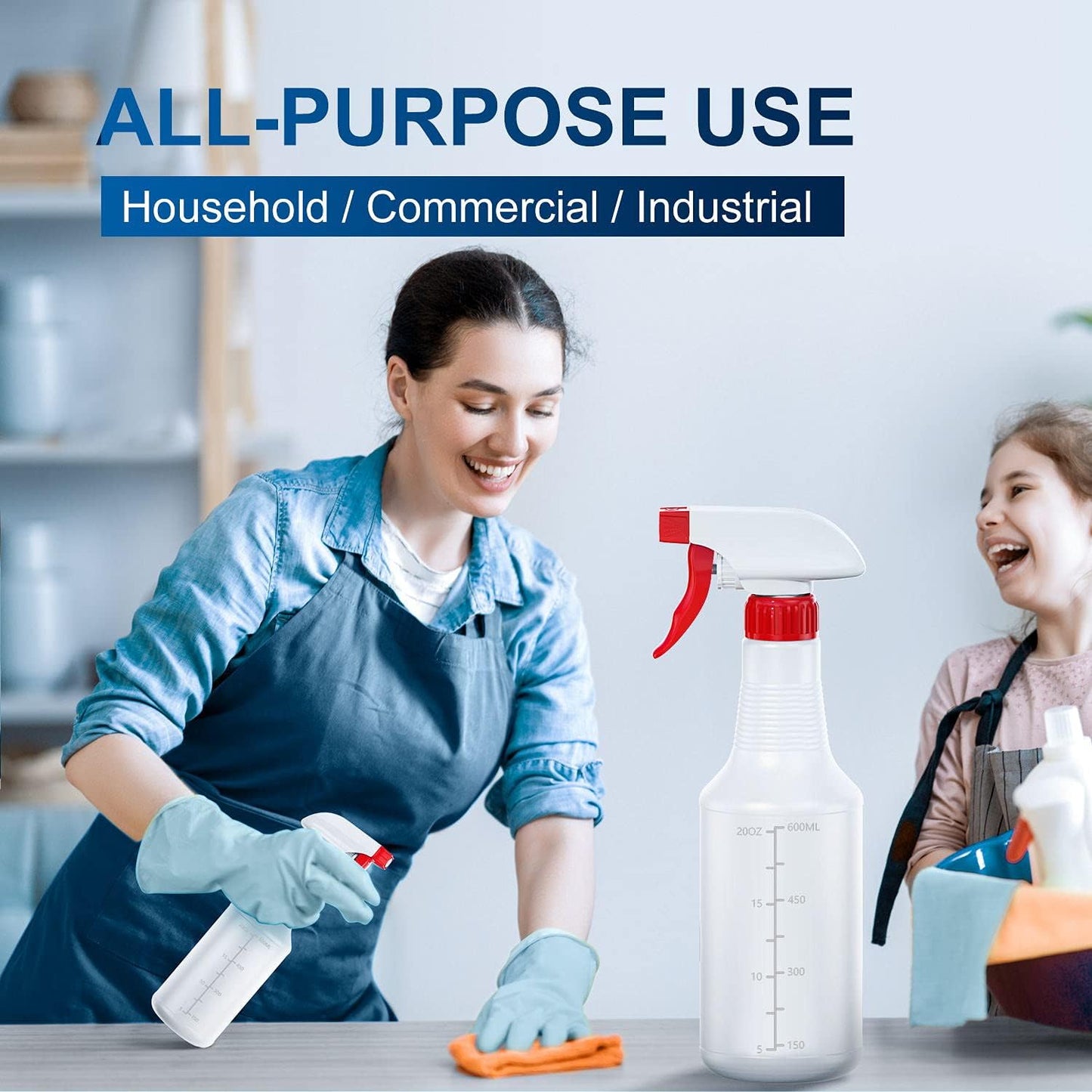 Veco Spray Bottle (5 Pack,24 Oz) with Measurements and Adjustable Nozzle(Mist & Stream Mode), HDPE