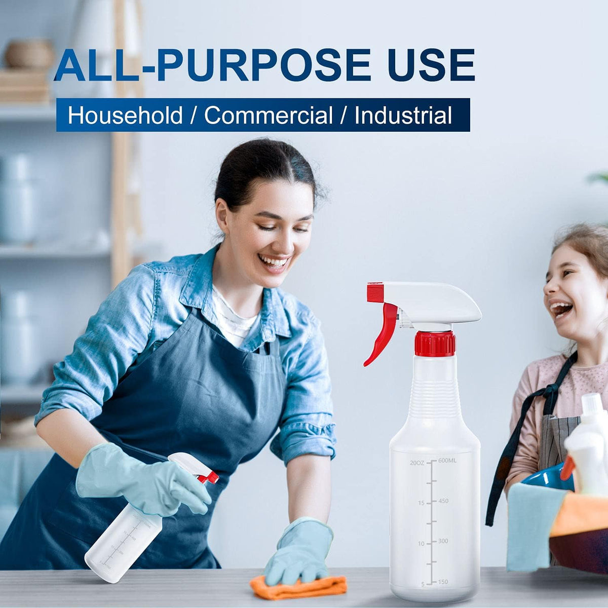 Veco Spray Bottle (5 Pack,24 Oz) with Measurements and Adjustable Nozzle(Mist & Stream Mode), HDPE