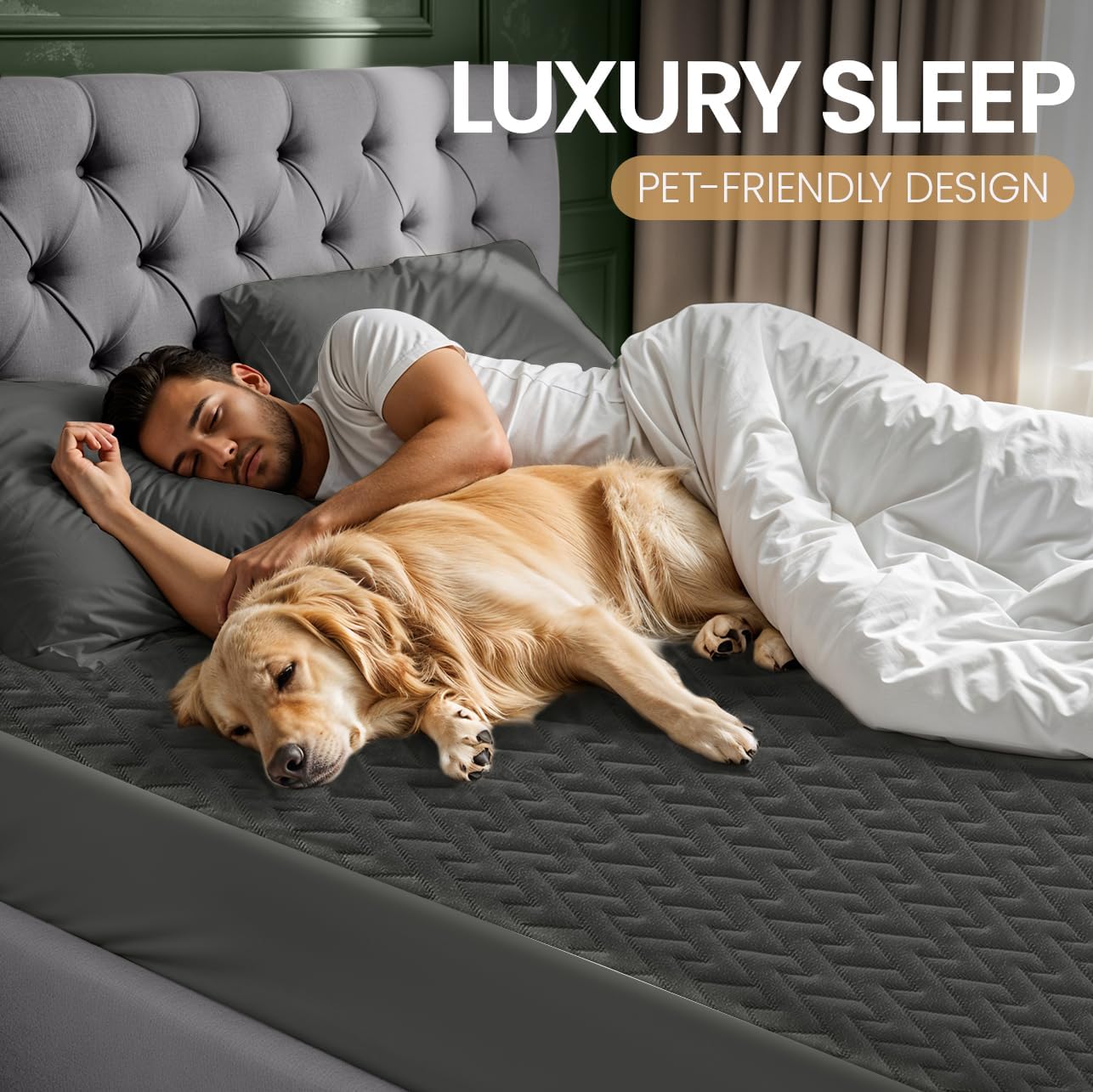 Utopia Bedding Waterproof Mattress Protector Queen Size (Gray), Premium 3D Air Soft Fabric Mattress