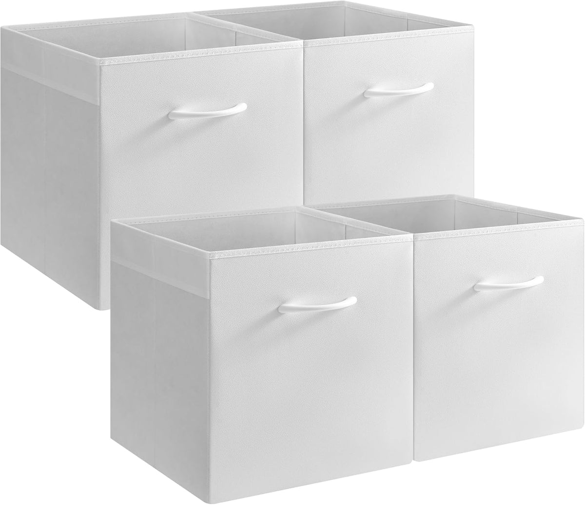 StorageWorks White Storage Cubes, 13-inch Leather Bins with Handle, Cube Organizer Baskets for