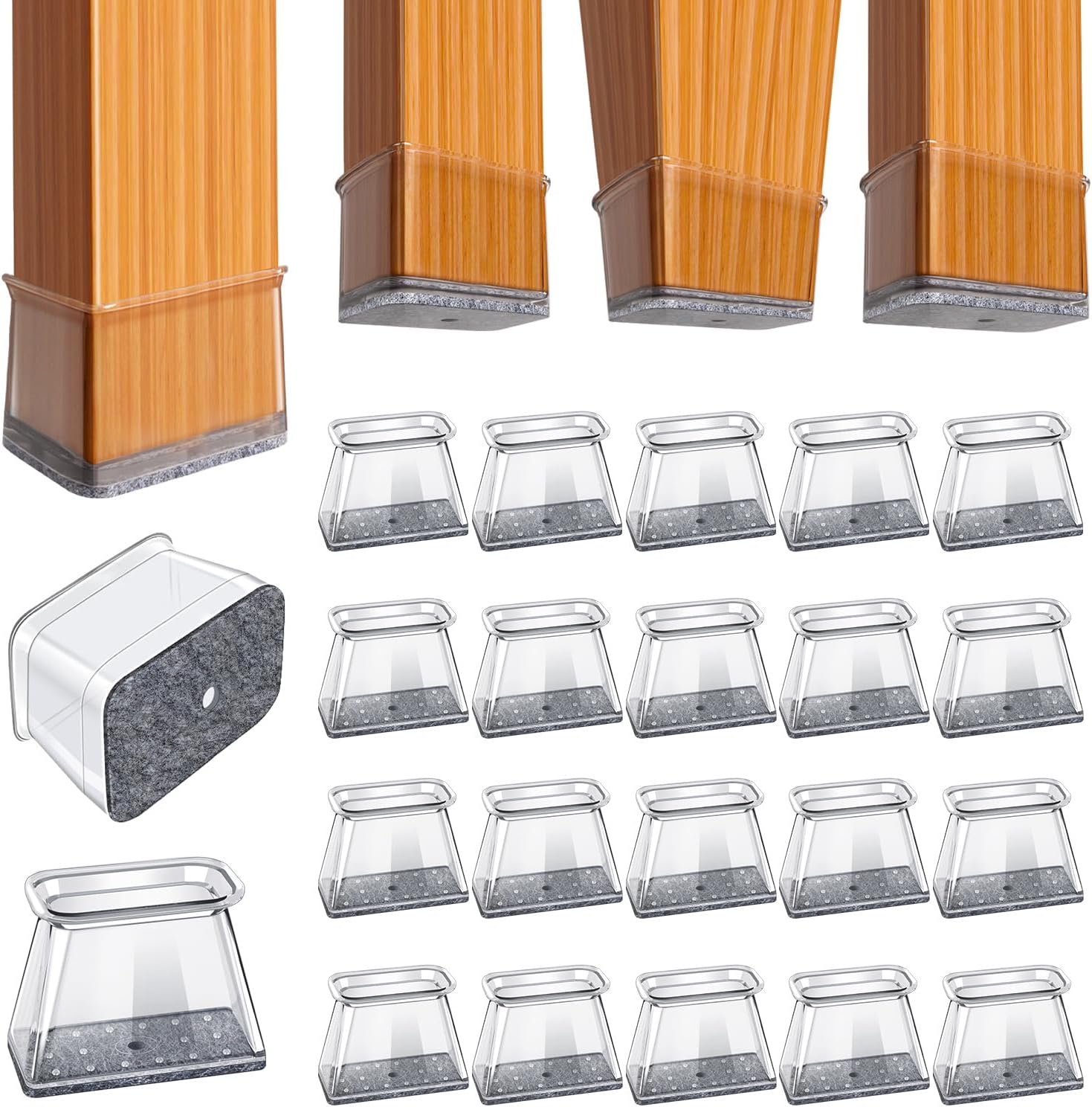BUMACO Chair Leg Floor Protectors Rectangle Chair Leg Protectors for Hardwood Floors Silicone Pads
