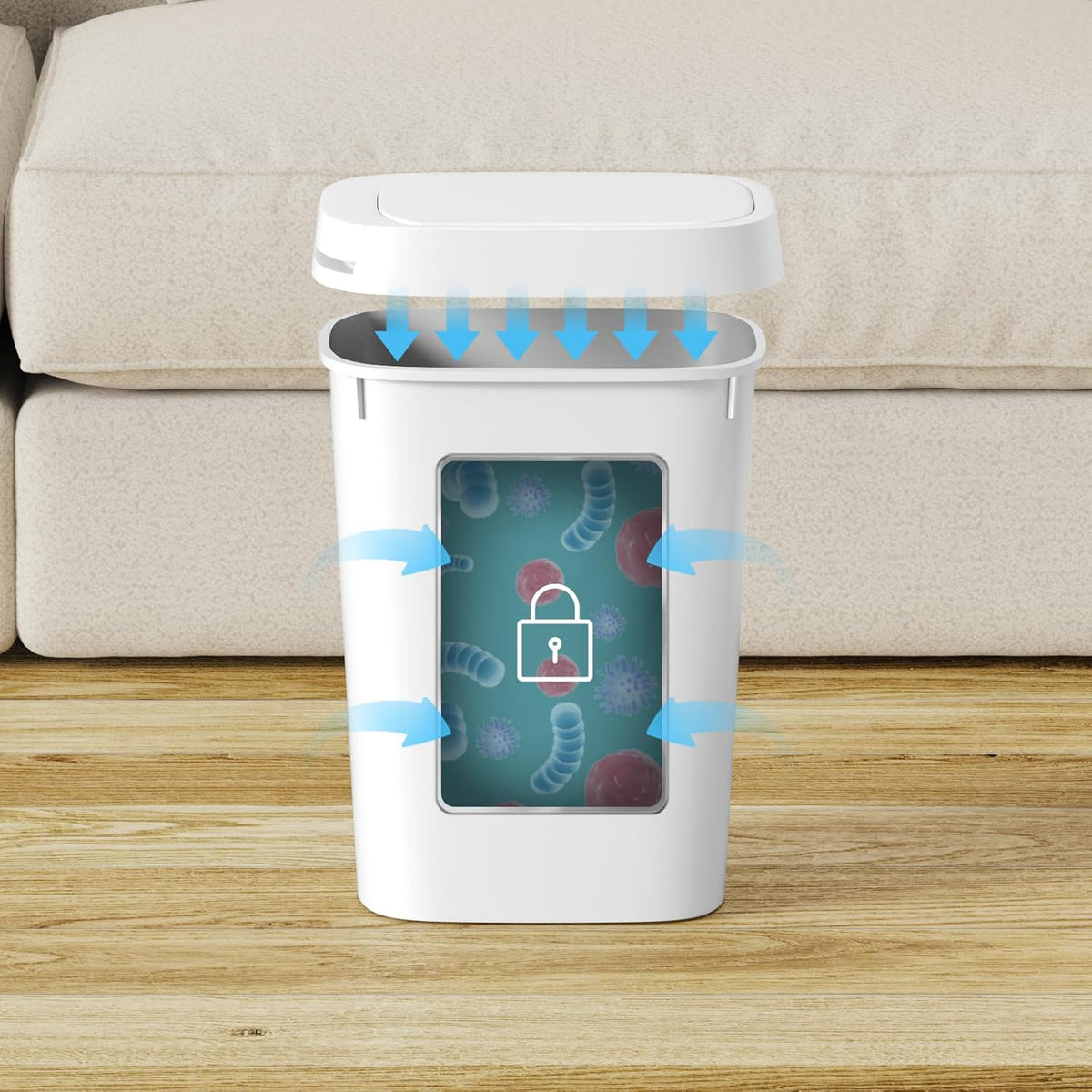 3 Pack Bathroom Small Trash Can with Lid, 2.6 Gallon Slim Garbage Bin with Pop-Up Lid, 10L Plastic