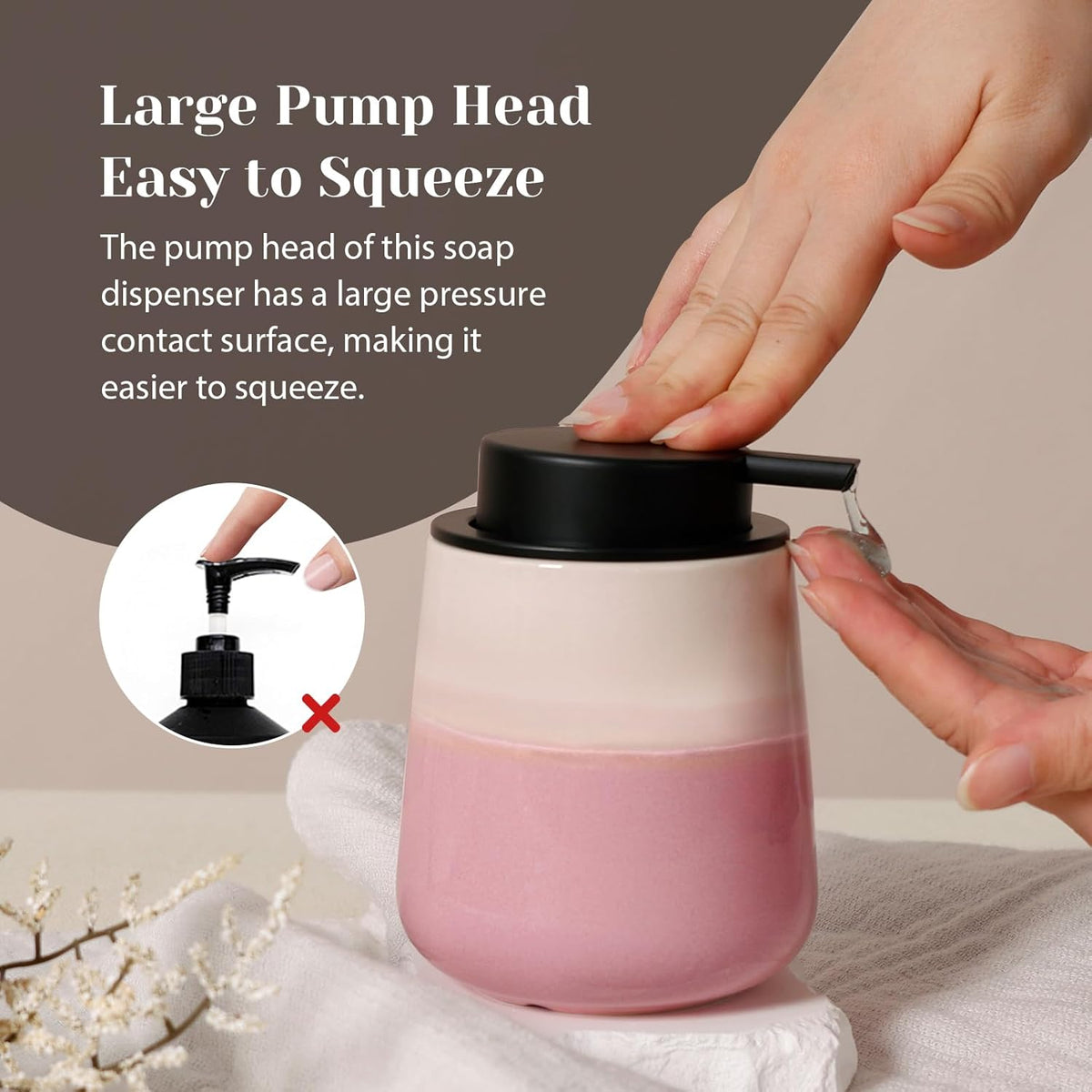 INGOFIN Ceramic Hand Soap Dispenser - 12 oz Liquid Lotion Dispenser Bathroom, Refillable Modern