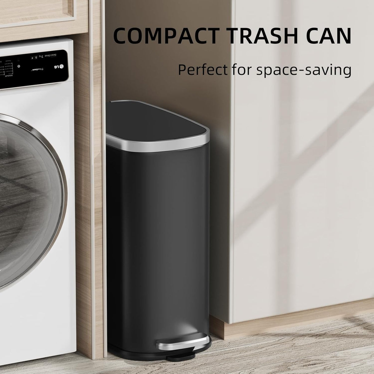 KUK Slim Bathroom Trash Can with Lid Soft Close, Step Pedal, 2.6 Gal/ 10L Stainless Steel Garbage