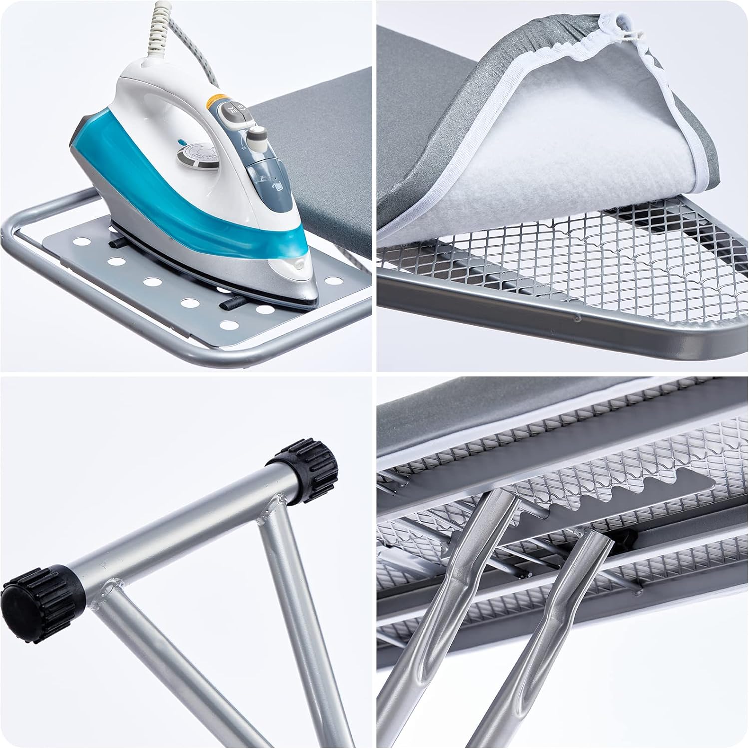 Ironing Board, Heat Resistant Cover Iron Board with Steam Rest, Non-Slip Foldable Ironing Stand.