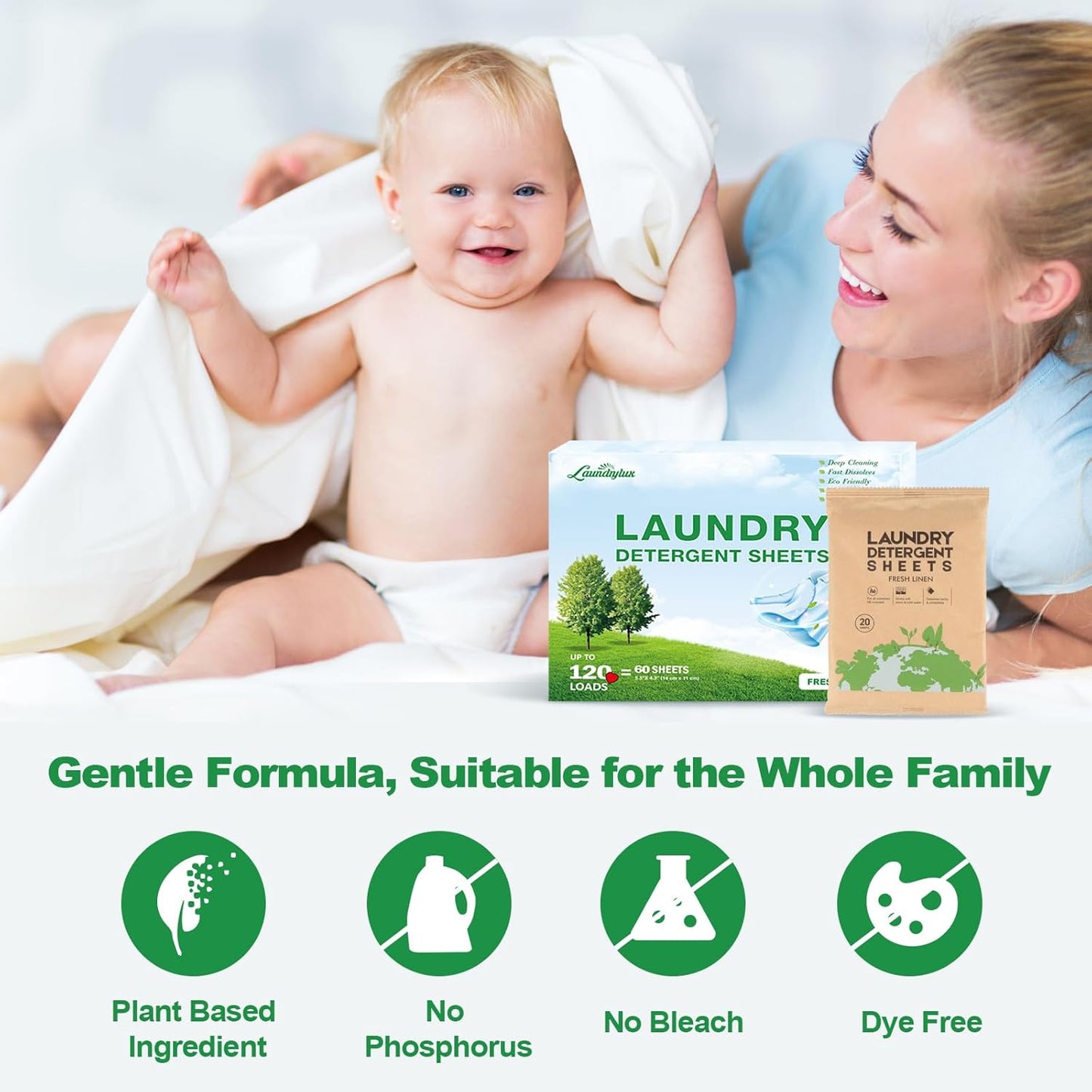 Laundry Detergent Sheet, Eco-Friendly & Hypoallergenic Wash Strips, Natural Ingredients