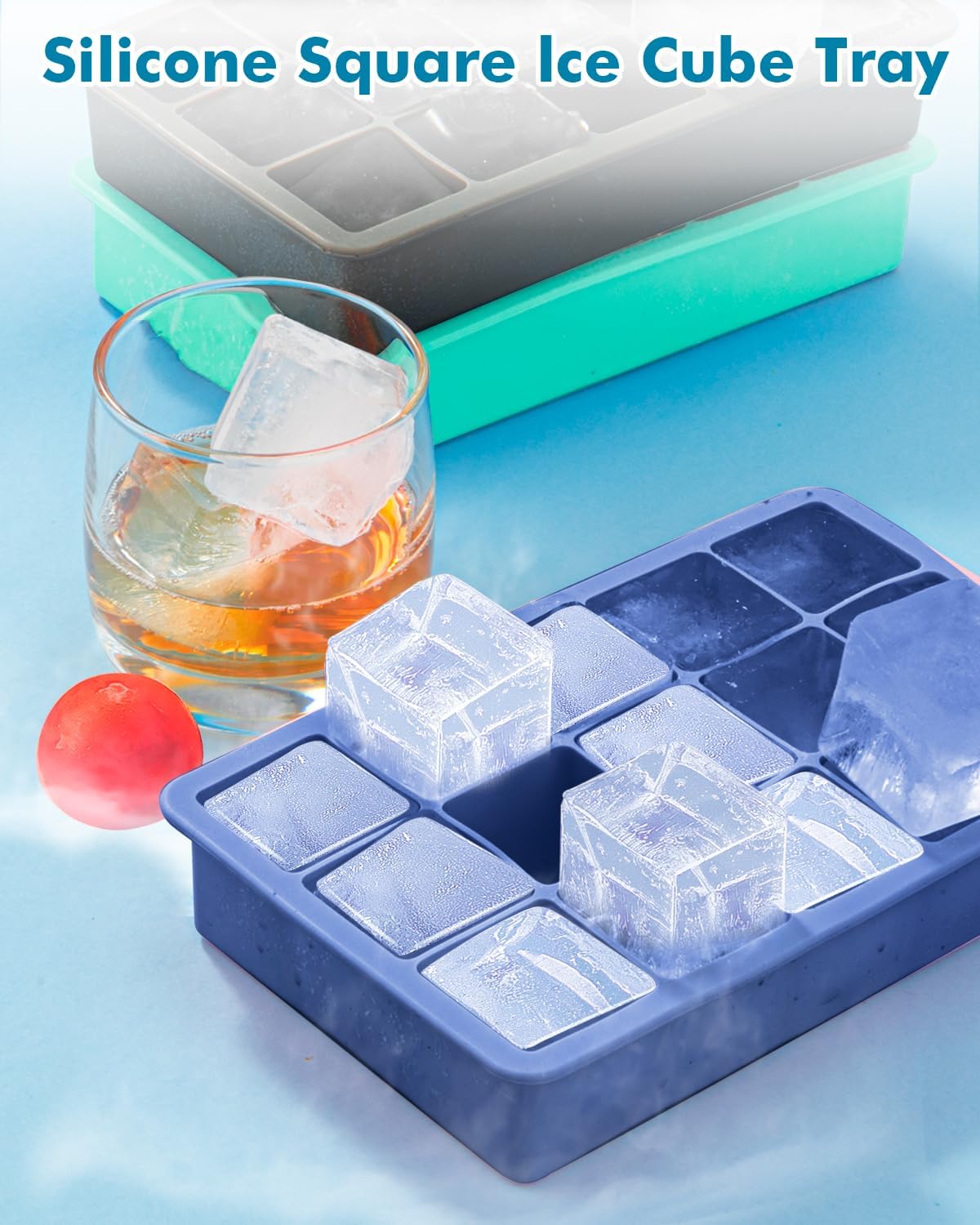 Silicone Ice Cube Trays for Freezer 2 Pack, Easy Release Square Ice Cubes Mold, Best Rubber Ice