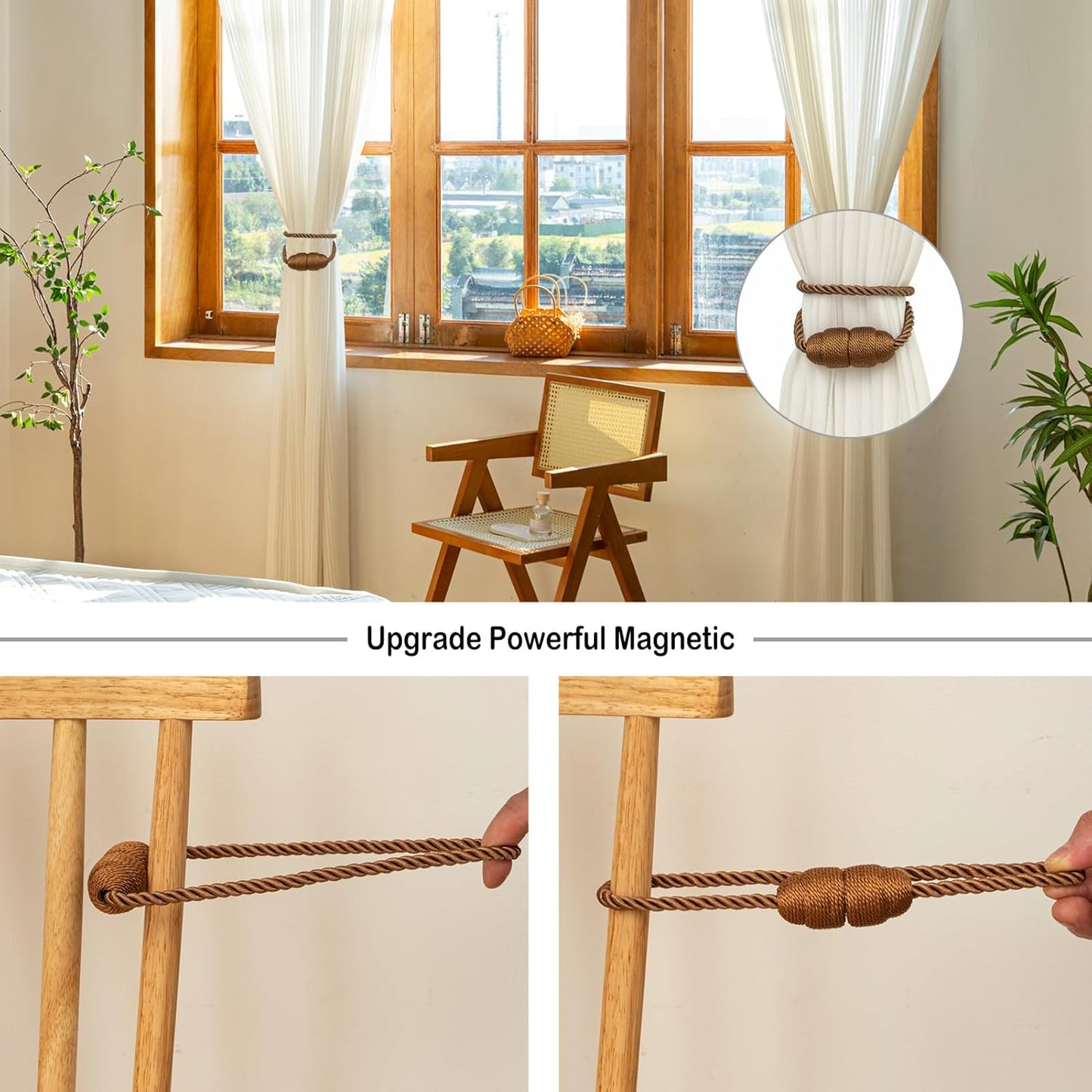 Magnetic Curtain Tiebacks Rope Curtain Tie Backs for Curtains 4 Pack Curtain Holders for Drapes
