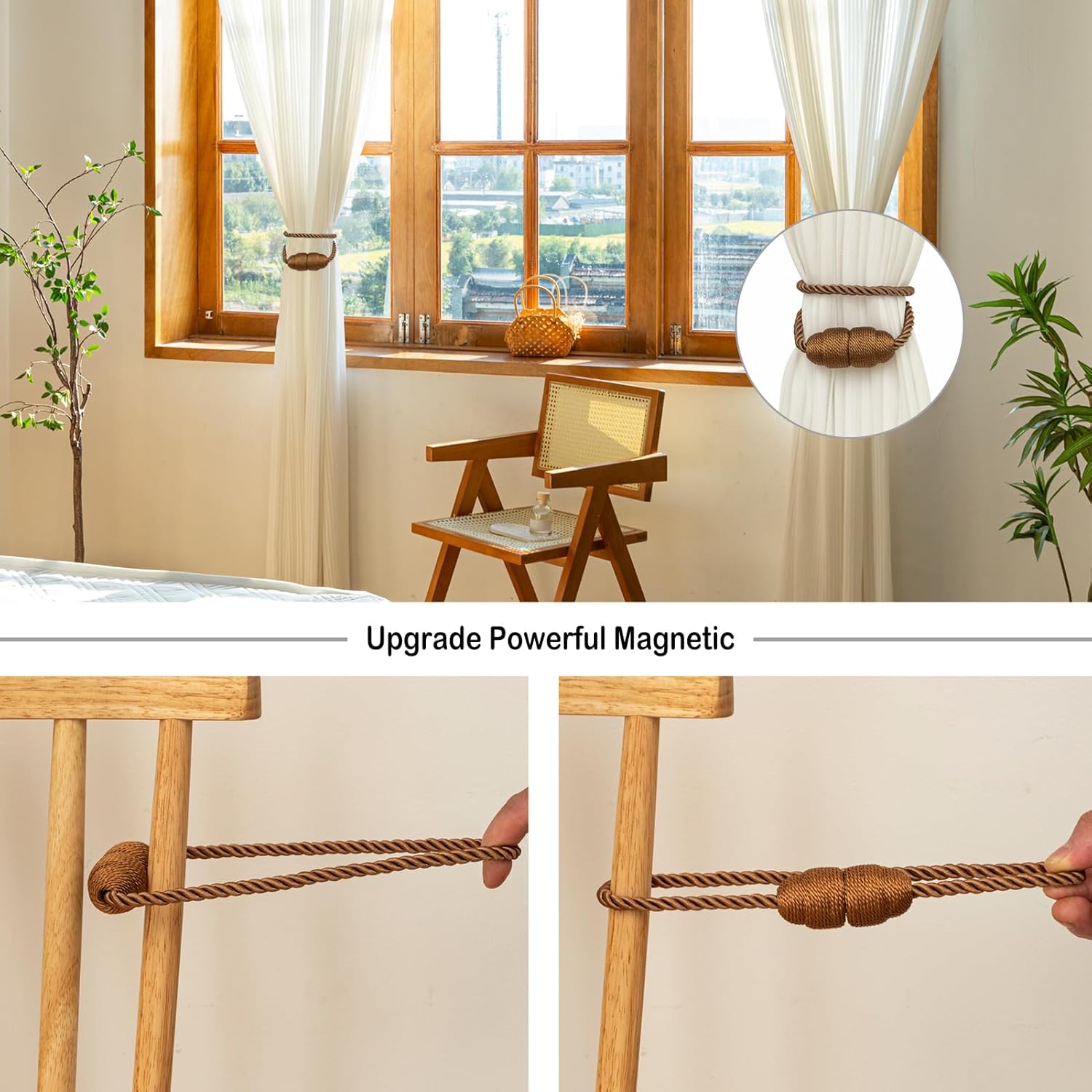 Magnetic Curtain Tiebacks Rope Curtain Tie Backs for Curtains 4 Pack Curtain Holders for Drapes