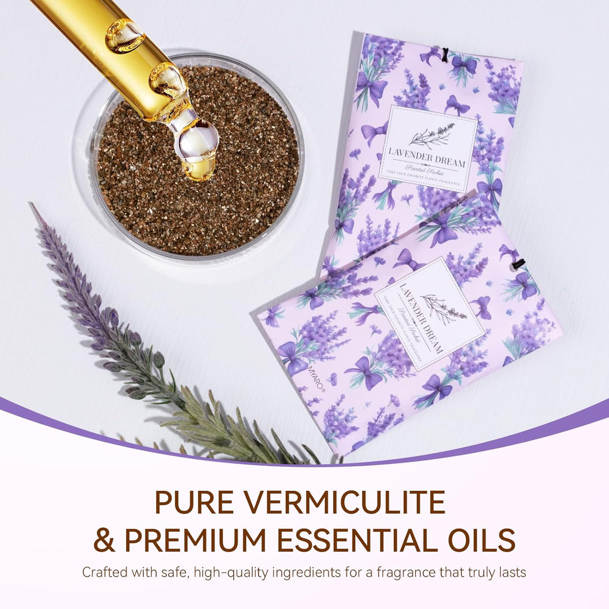 MYARO 20 Packs Fresh Lavender Sachets, Air Freshener for Drawer and Closet, Long-Lasting Sachets