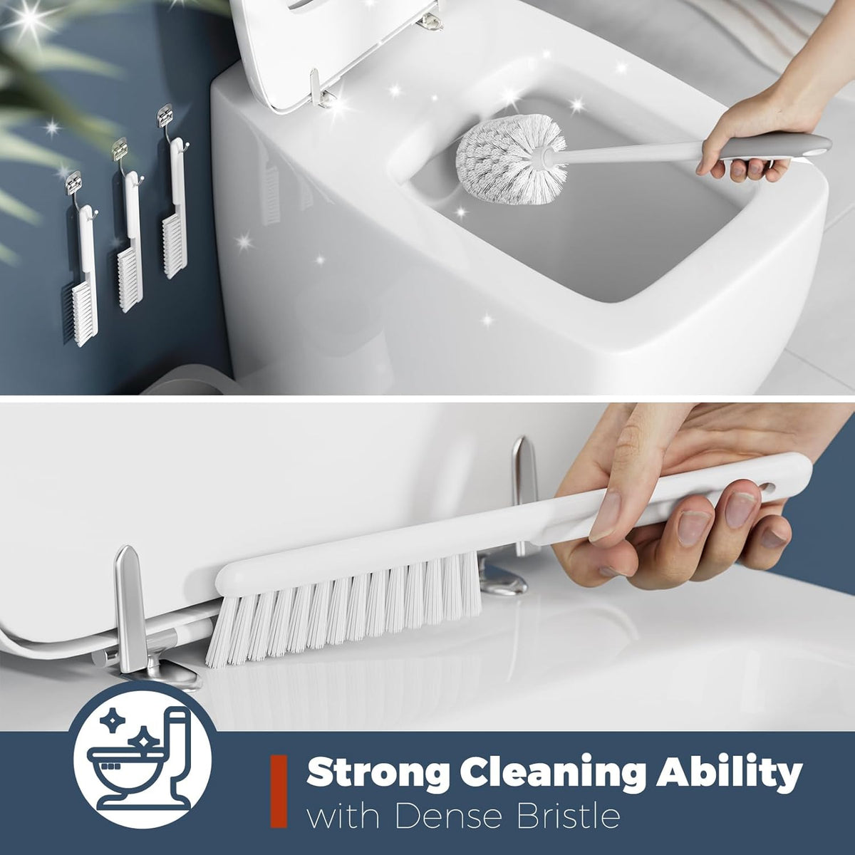 Toilet Brush, 3 Pack Toilet Brush and Holder Set Bathroom Accessories, Toilet Bowl Brush and Holder