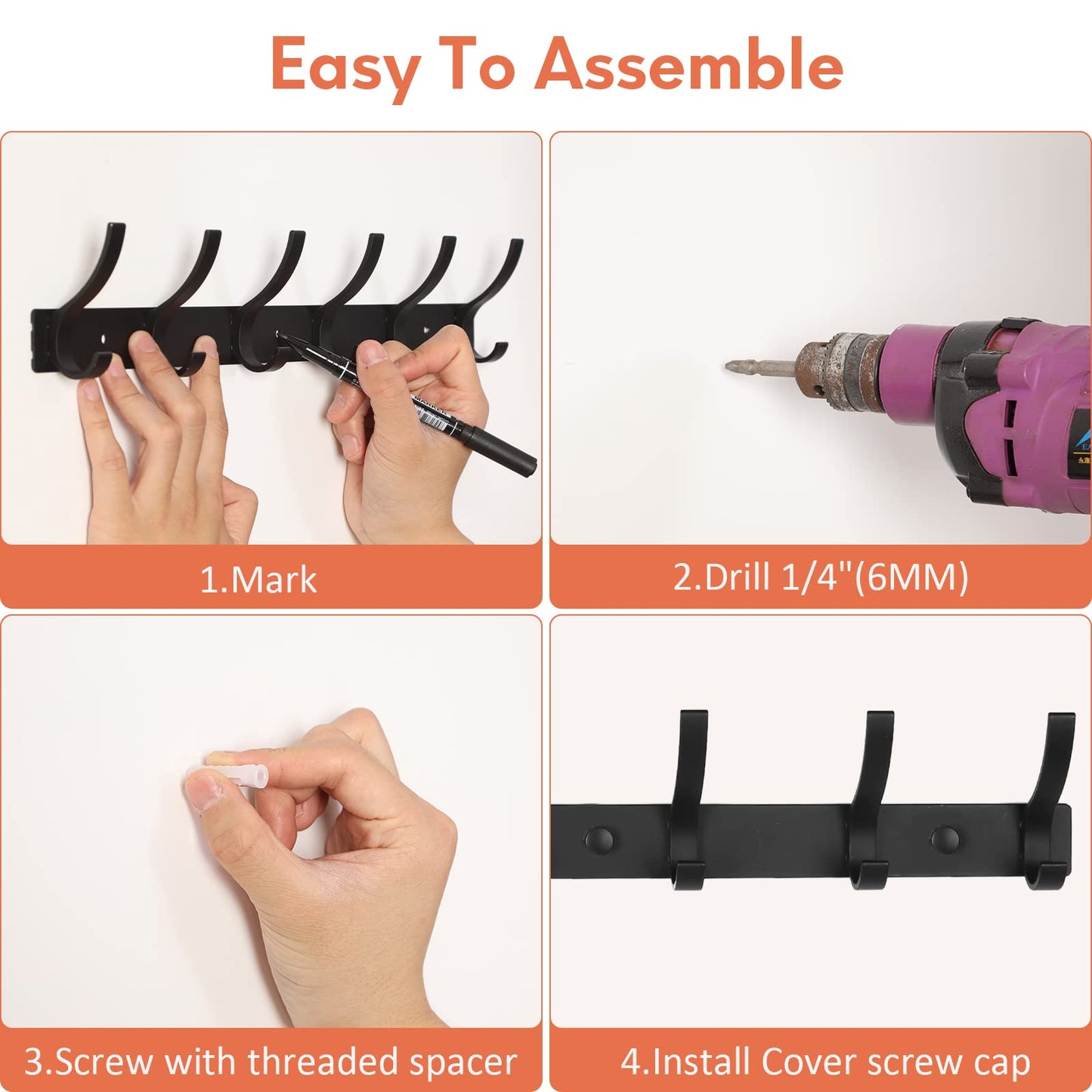 Optish Coat Rack Wall Mount, Wall Hooks for Hanging, Entry Coat Hooks Coat Hanger, Hat Rack Holder