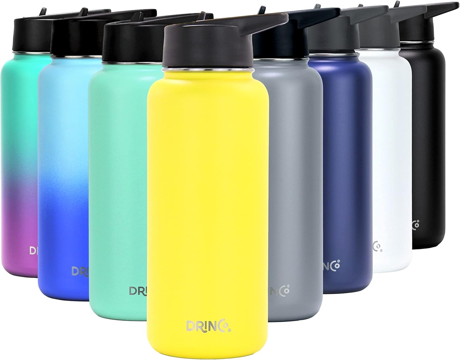 DRINCO Stainless Steel Water Bottle Spout Lid Vacuum Insulated Double Wall Water Bottle Wide Mouth