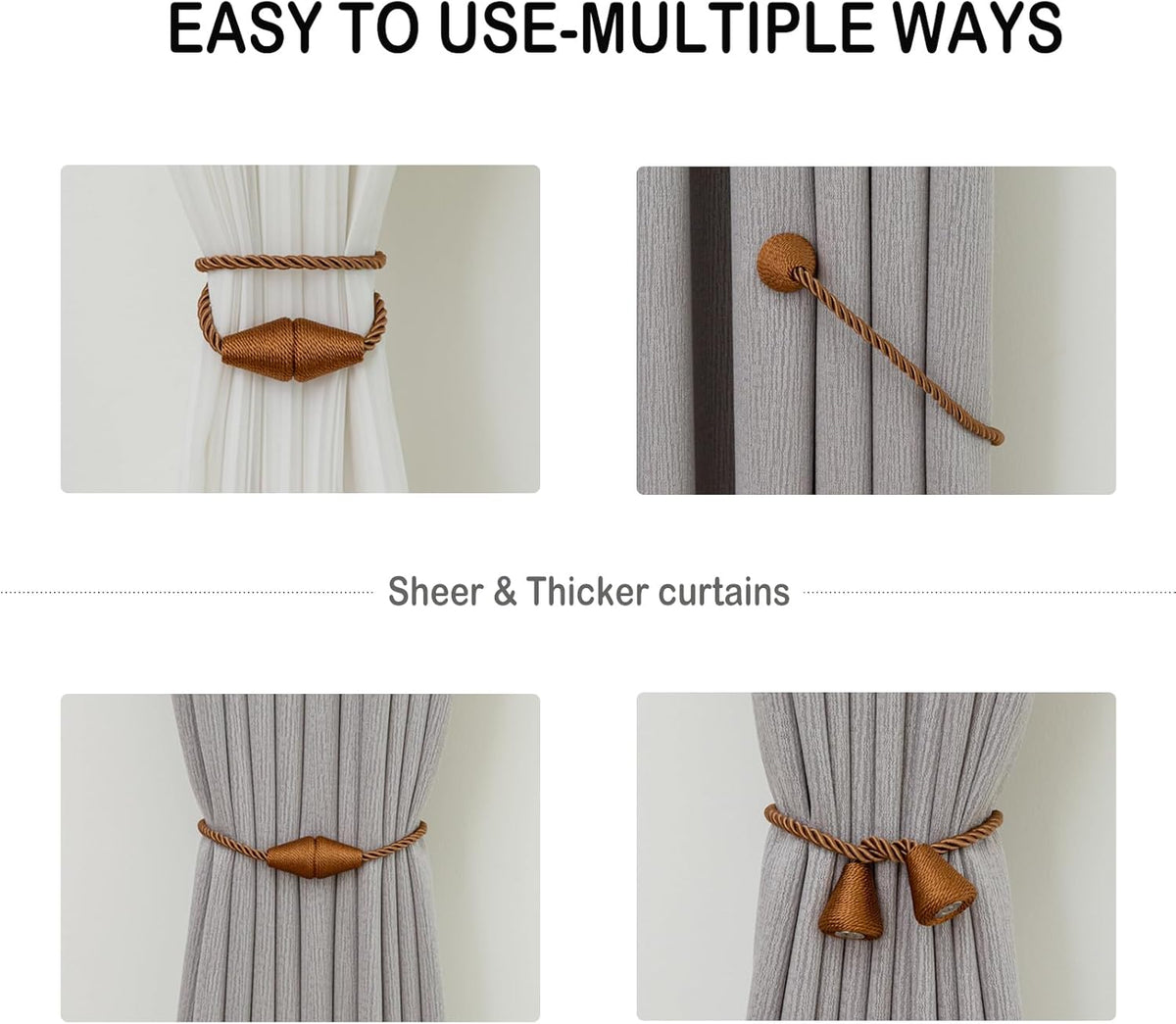 Magnetic Curtain Tiebacks 4 Pack Outdoor Rope Curtain Tie Backs Decorative Window Treatment