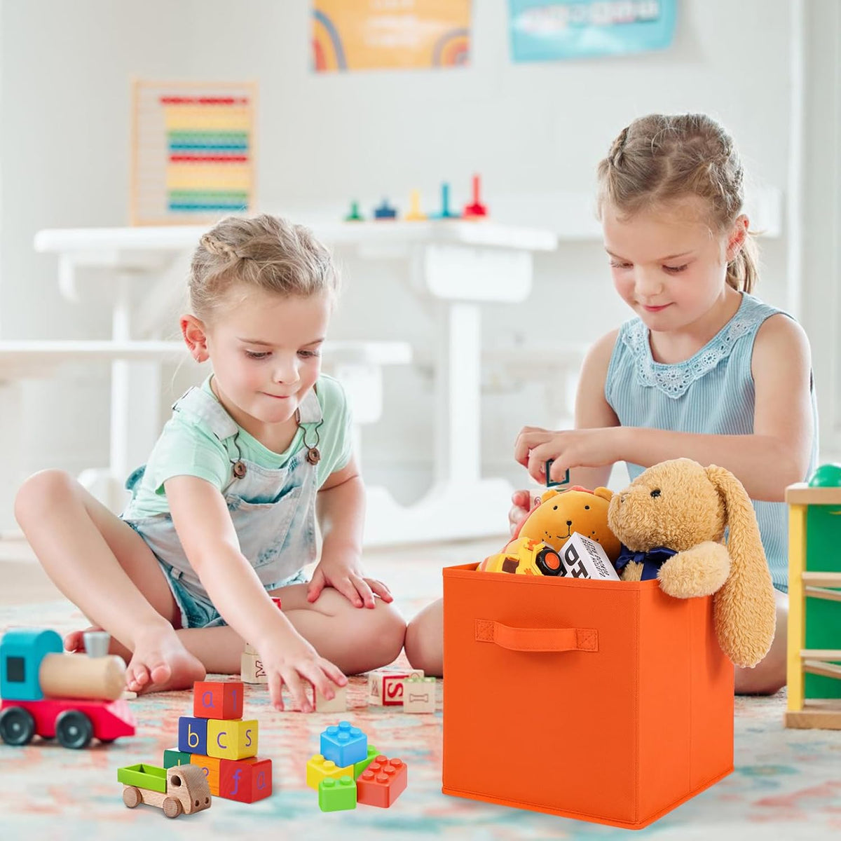 Stero Fabric Storage Bins 6 Pack Fun Colored Durable Storage Cubes with Handles Foldable Cube