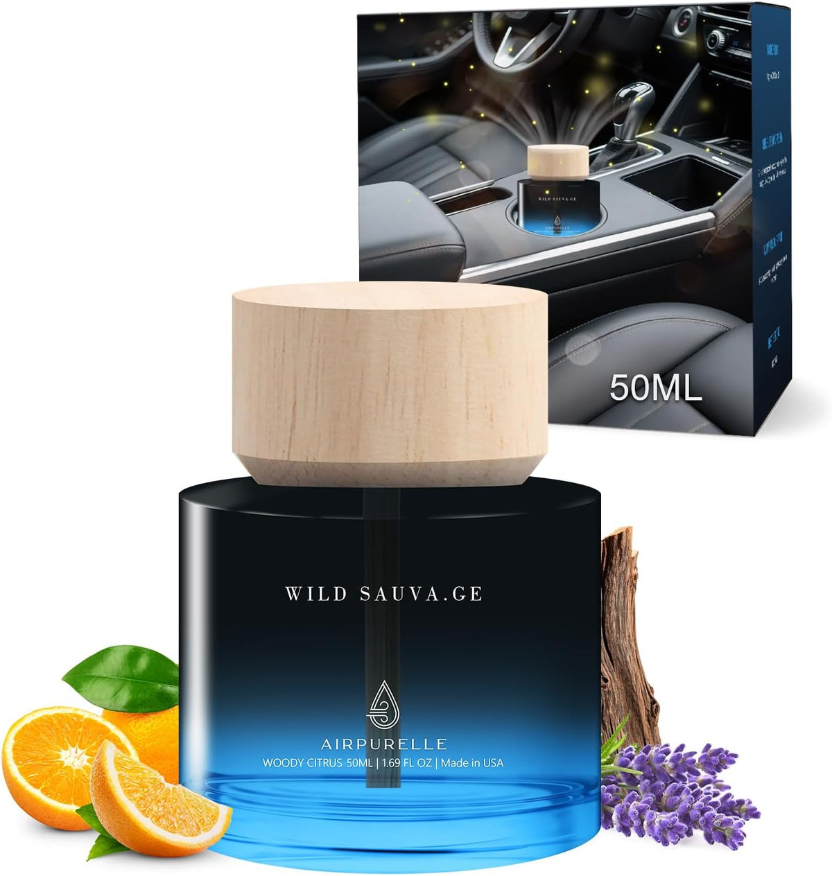 Car Air Freshener for Men & Women – Long-Lasting Woody Citrus Essential Oil Diffuser for Car Cup