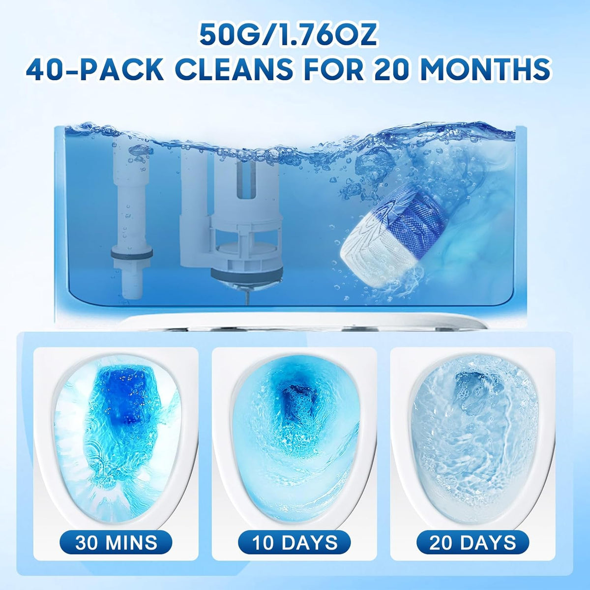 KIISIISO Toilet Bowl Cleaners 40 PACK,Long-Lasting Toilet Bowl Cleaner Tablets with