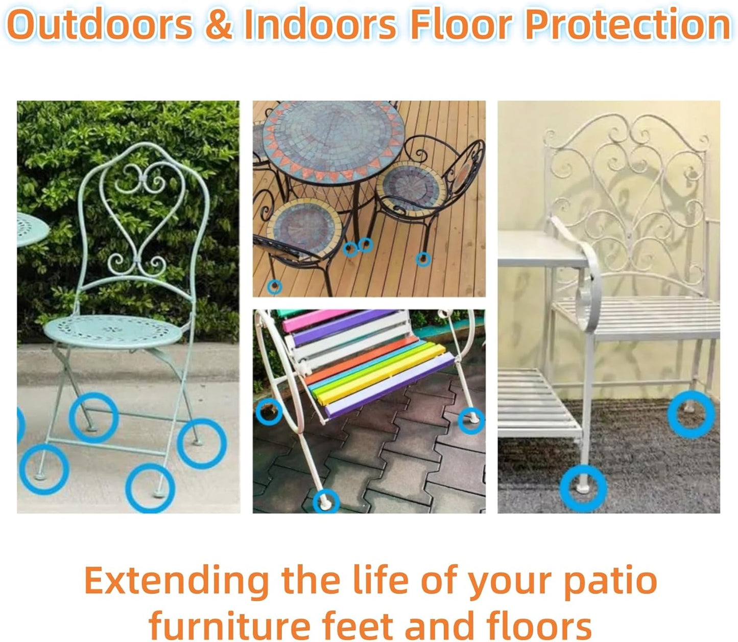 Wrought Iron Patio Furniture Feet Caps - Furnigear 1-1/2" Round Plastic Outdoor Chair Leg Caps
