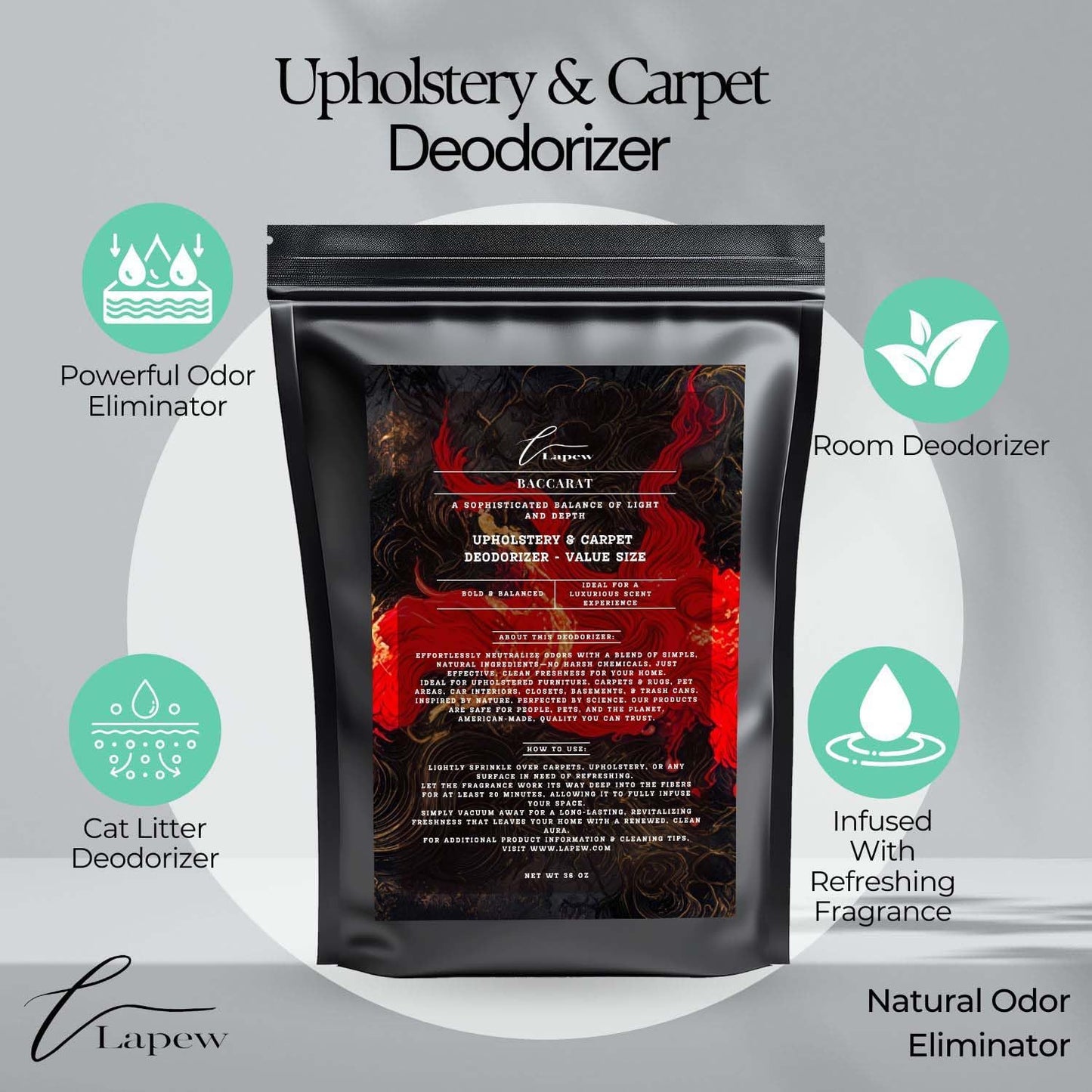 Baccarat Carpet Freshener Powder Refill 36 oz | Powerful Odor Eliminator for Home | Upholstery
