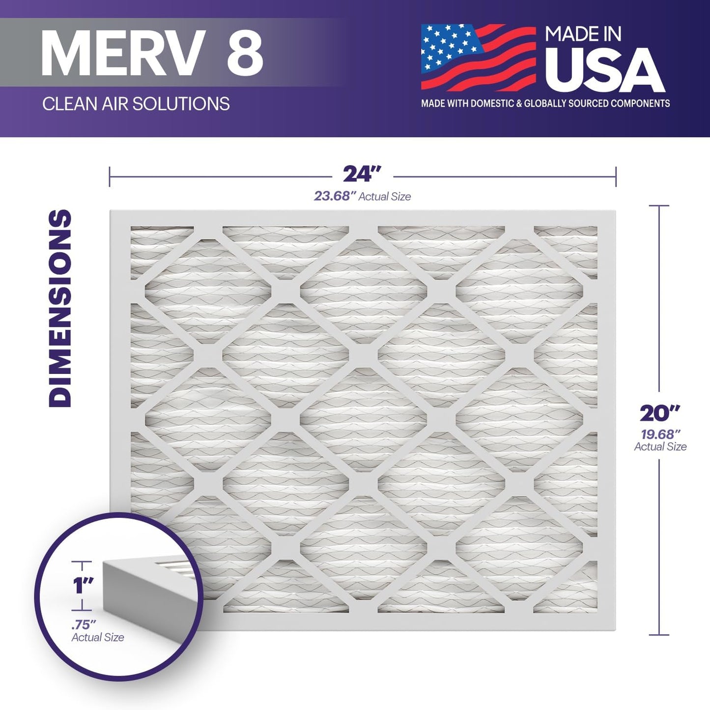 BNX TruFilter 20x24x1 Air Filter MERV 8 (6-Pack) - MADE IN USA – Dust & Pet Defense Electrostatic