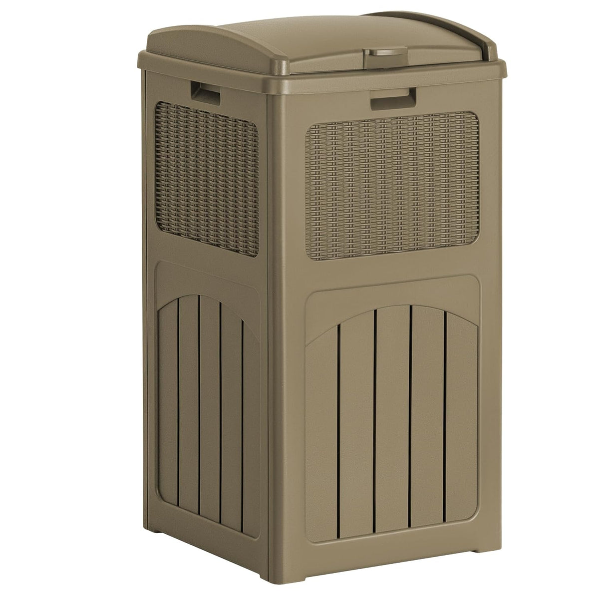 Flamaker 30 Gallon Trash Can, Resin Outdoor Garbage Can with Lid, Waterproof Hideaway Patio Waste