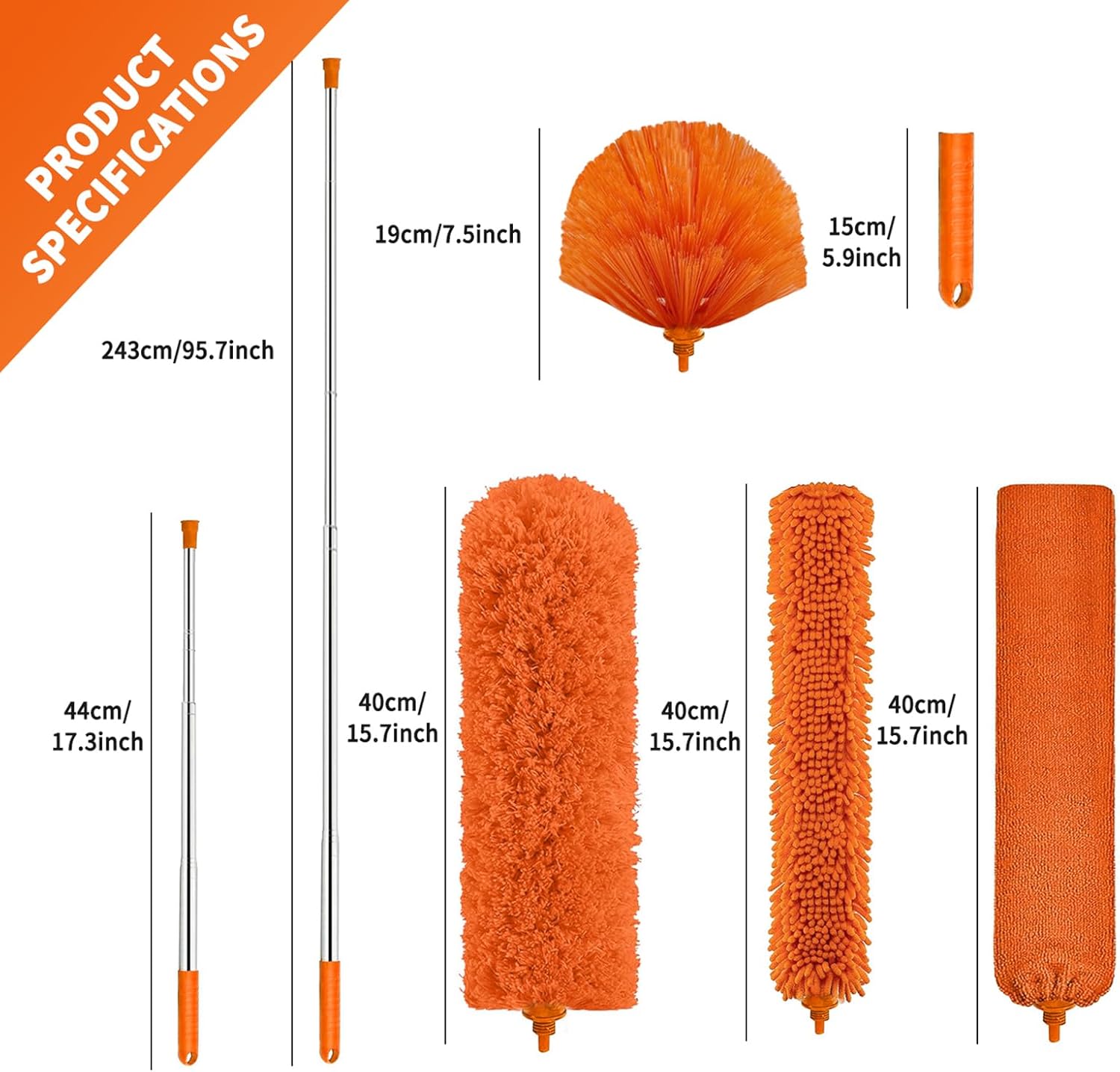 Cobweb Duster with Extension Pole,Cleaner Outdoor 110" Telescoping Extended Sspider Brush, Dusting