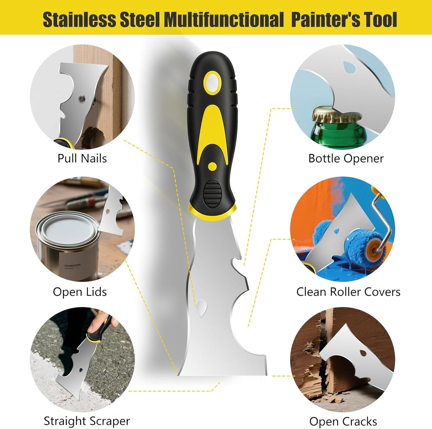 Spackle Knife Set, 5 PCS Stainless Steel Putty Knife Set Include 4 Paint Scrapers and 1 Multi