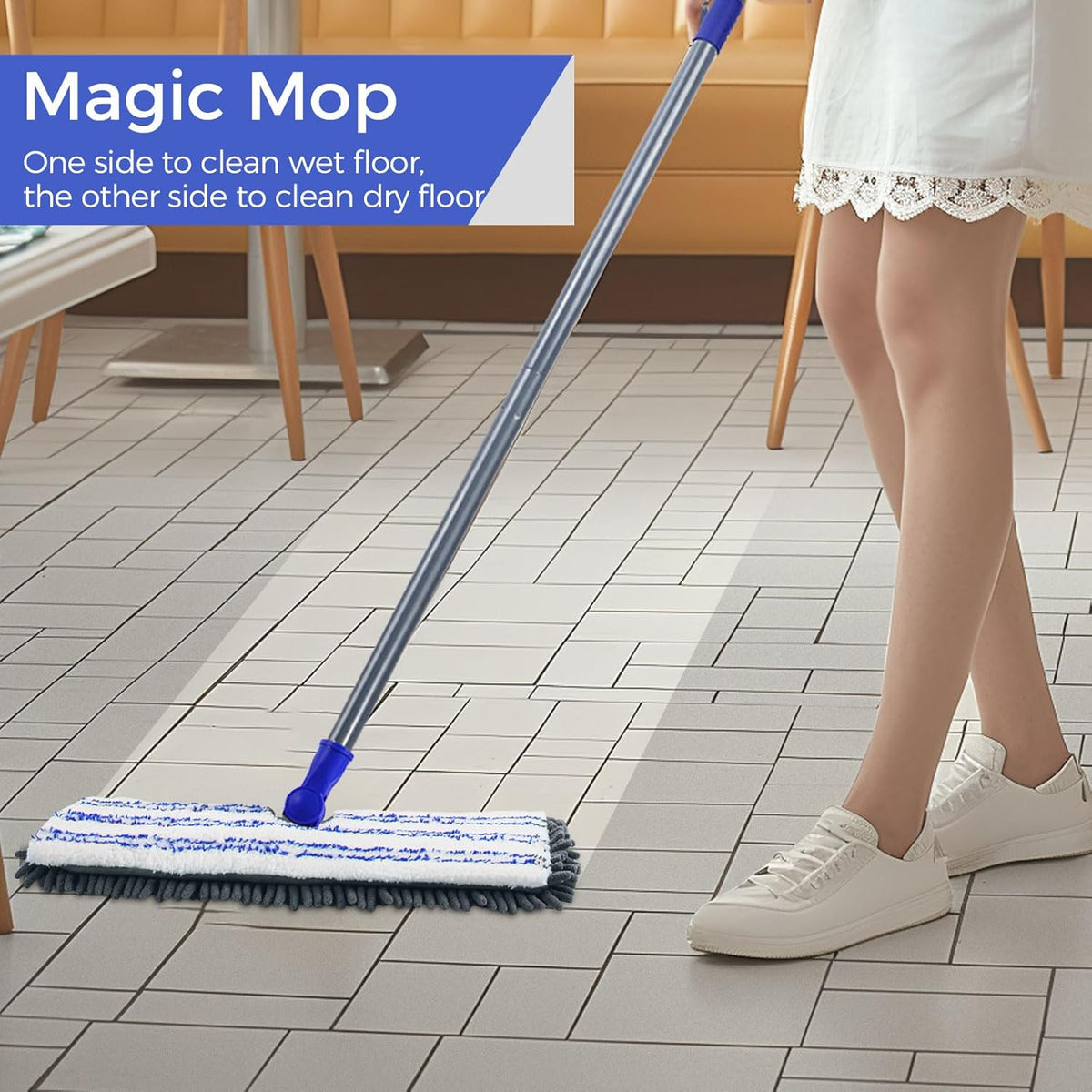 MASTERTOP Microfiber Dust Mop,Double-Sided Flat Mops for Hardwood Floors with 4 Reusable Mop Pads