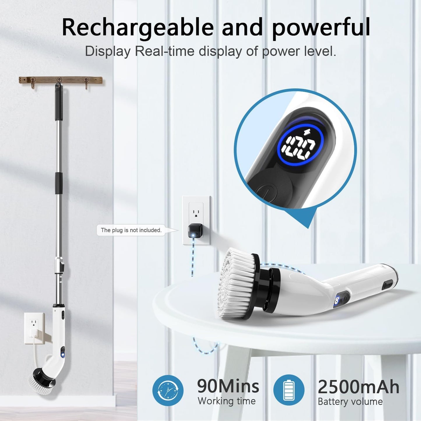 TUYU Electric Spin Scrubber, Full-Body IPX7 Waterproof Bathroom Scrubber with Power LCD Display