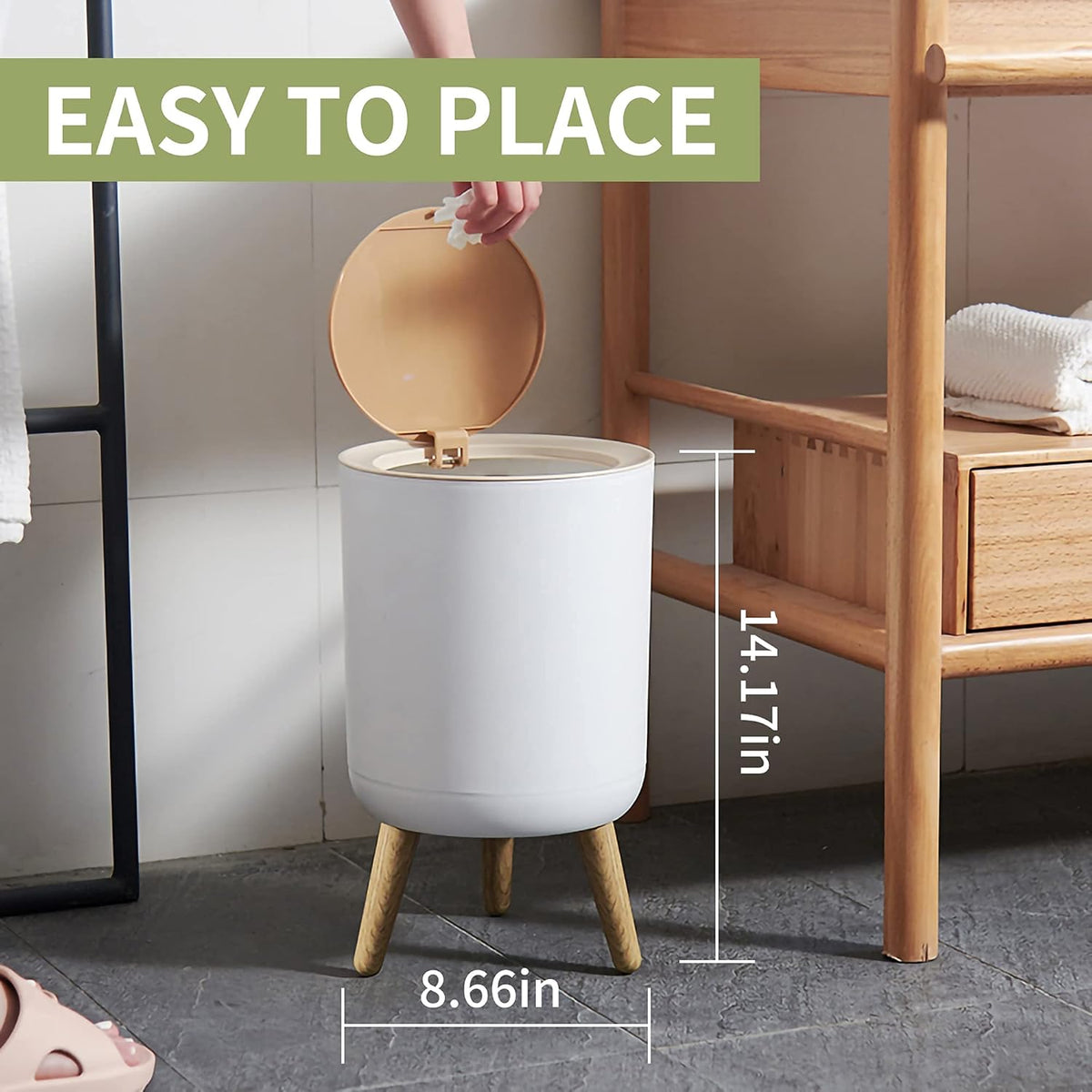 Trash can，7Liter/1.8 Gallon Garbage can with Press top Lid，Nordic Modern Waste Basket，Plastic Trash