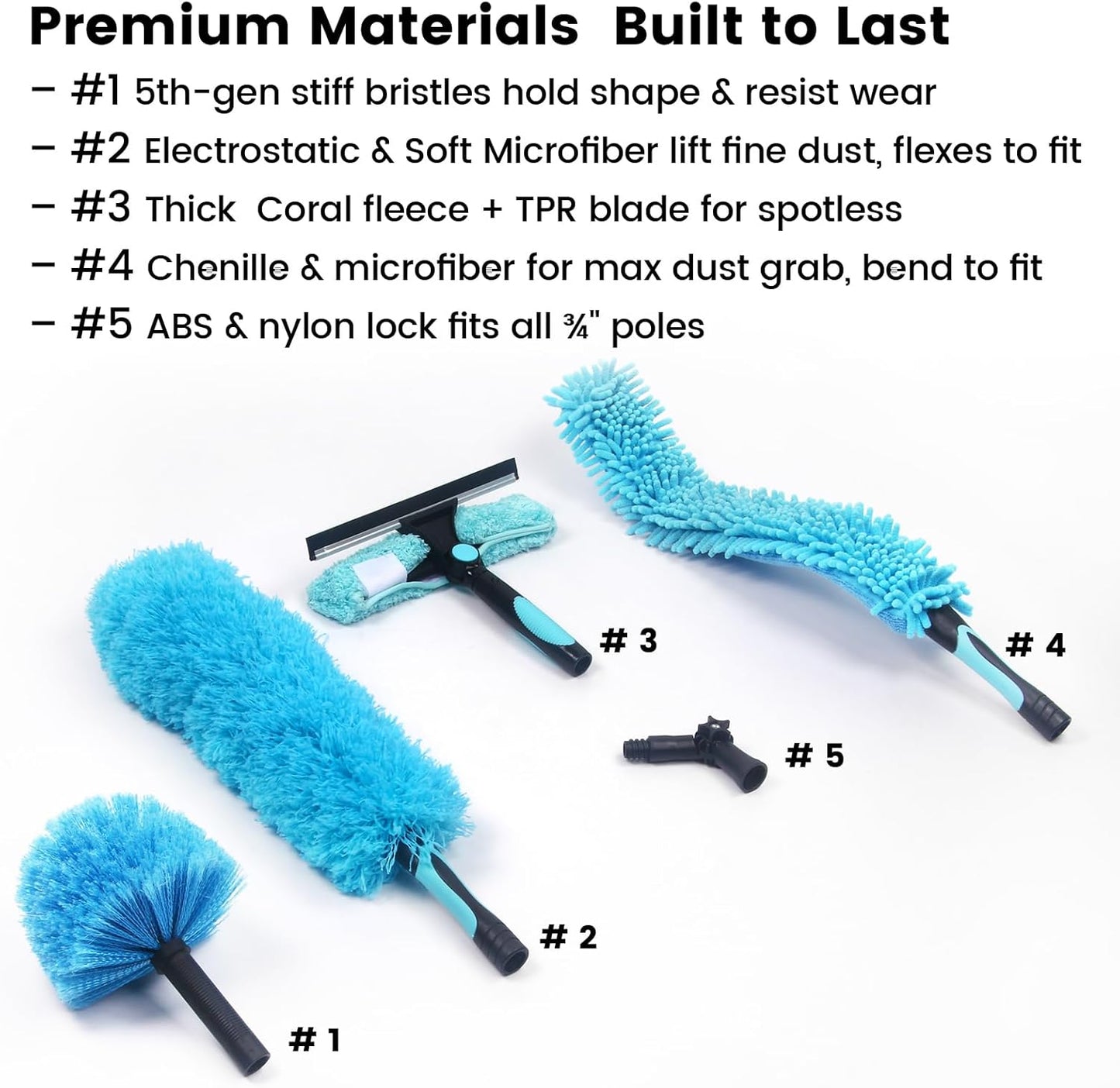 Ceiling Fan Duster Kit – 5-in-1 Bendable & Dual-Sided Heads – Washable Dusters for High Ceiling