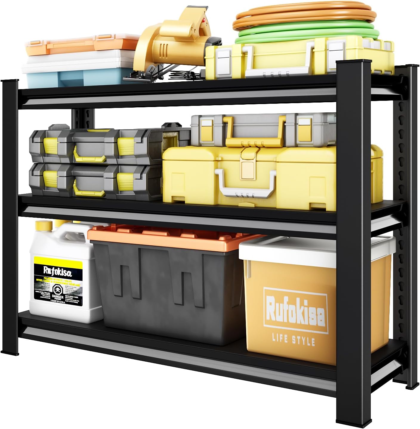 40" W Garage Shelving Heavy Duty，1500LBS Loads Adjustable Garage Storage Shelves,3-Tier Metal