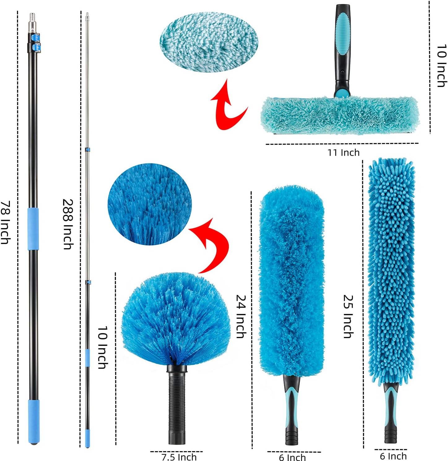30 Foot High Ceiling Fan Duster with 6-24 Foot Extension Pole, Extendable Reusable Cobweb, Feather