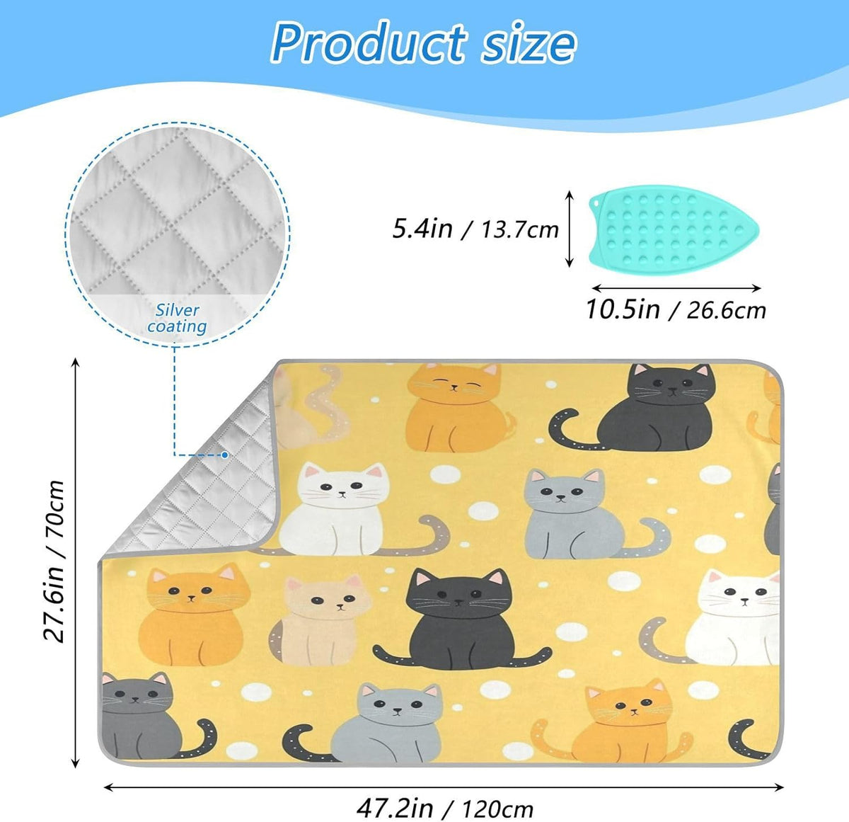 Yellow Polka Dot Cat Ironing Mat Thickened Ironing Blanket Travel Portable Double-Side Using