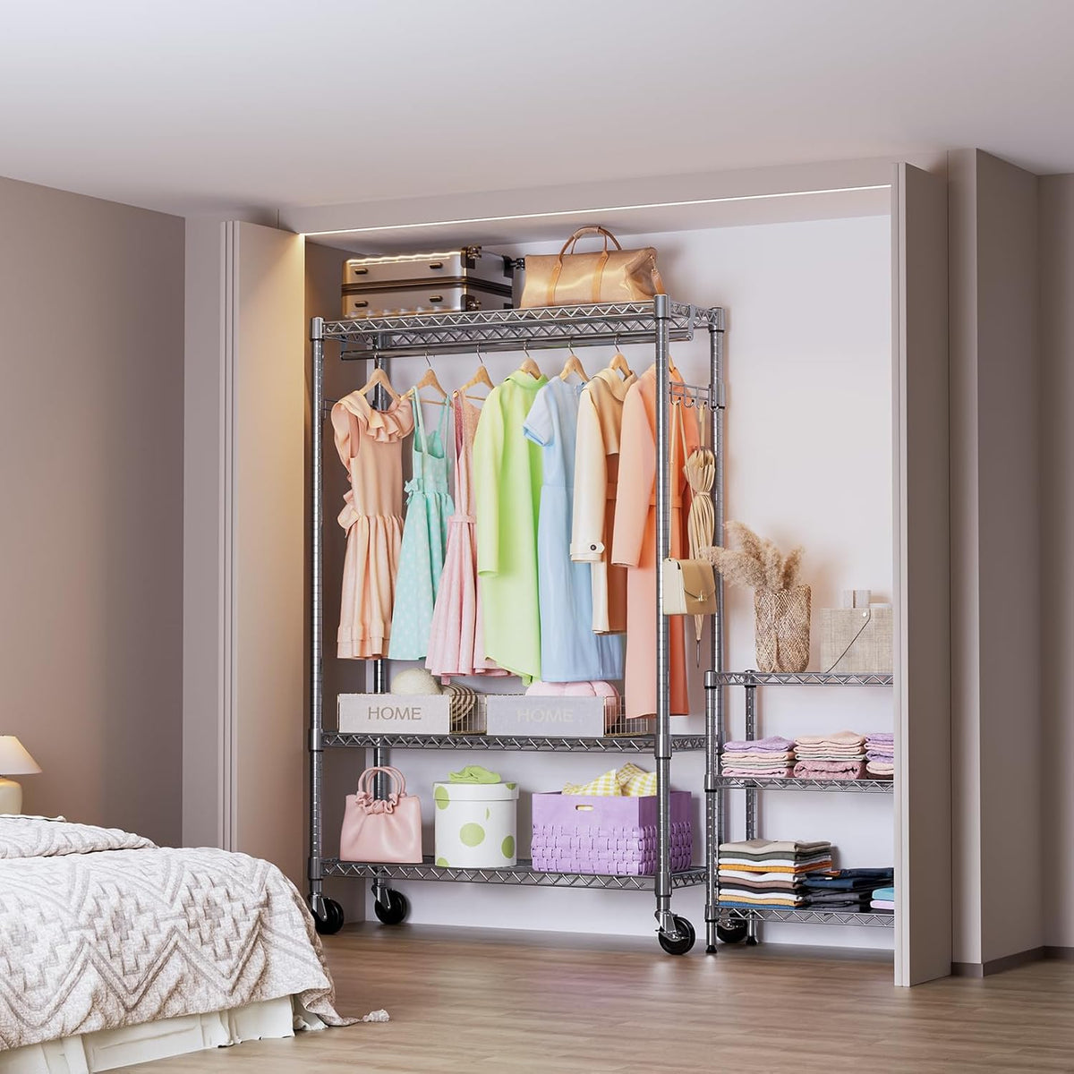 IZEUK 3 Tier Heavy Duty Rolling Garment Rack Wire Clothes Rack for Hanging Clothes, Metal