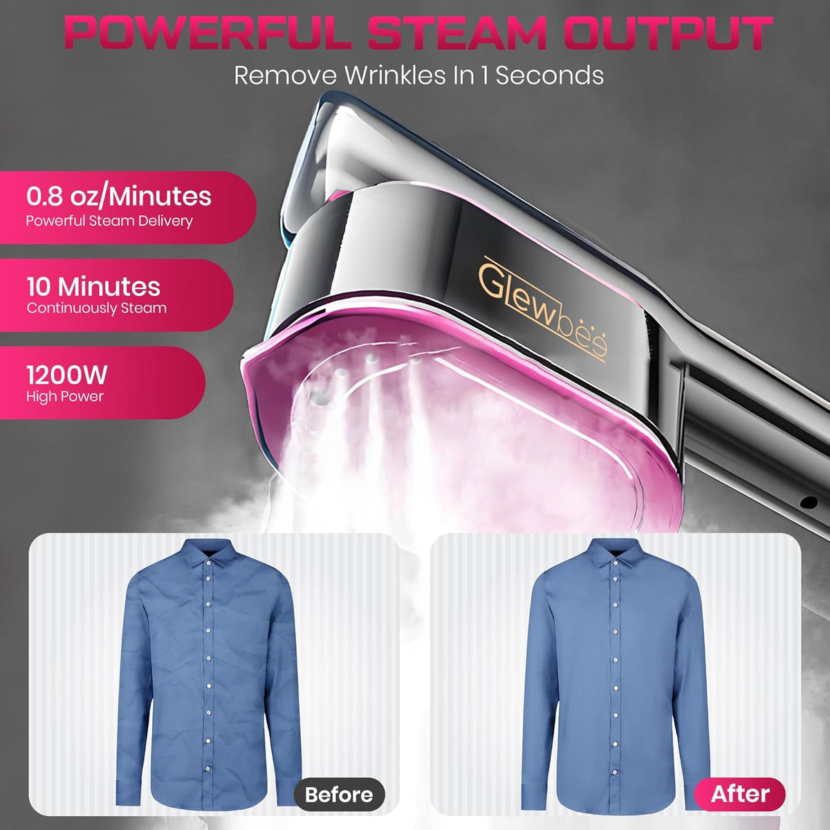 Portable Clothes Steamer, 1200W Touch Screen Handheld Steamer for Clothes, 1s Powerful Wrinkle
