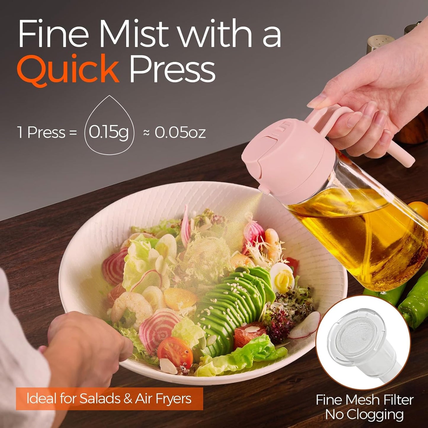 YARRAMATE 16oz/470ml Glass Olive Oil Sprayer for Cooking with Stickers, 2 in 1 Oil Dispenser for