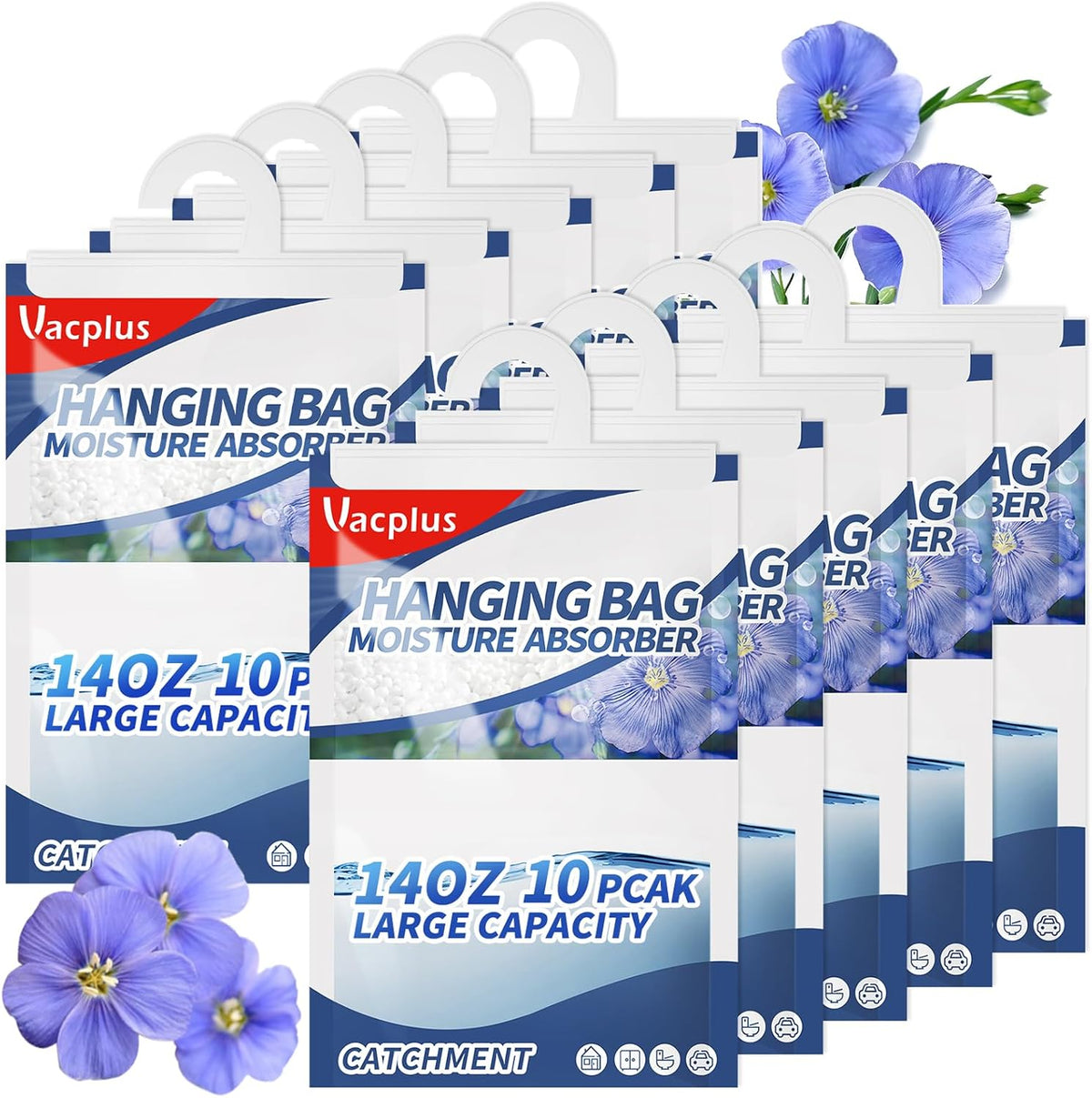 Vacplus Moisture Absorbers, Hanging Closet Dehumidifier Bags, Humidity Packs, Desiccant, Closet
