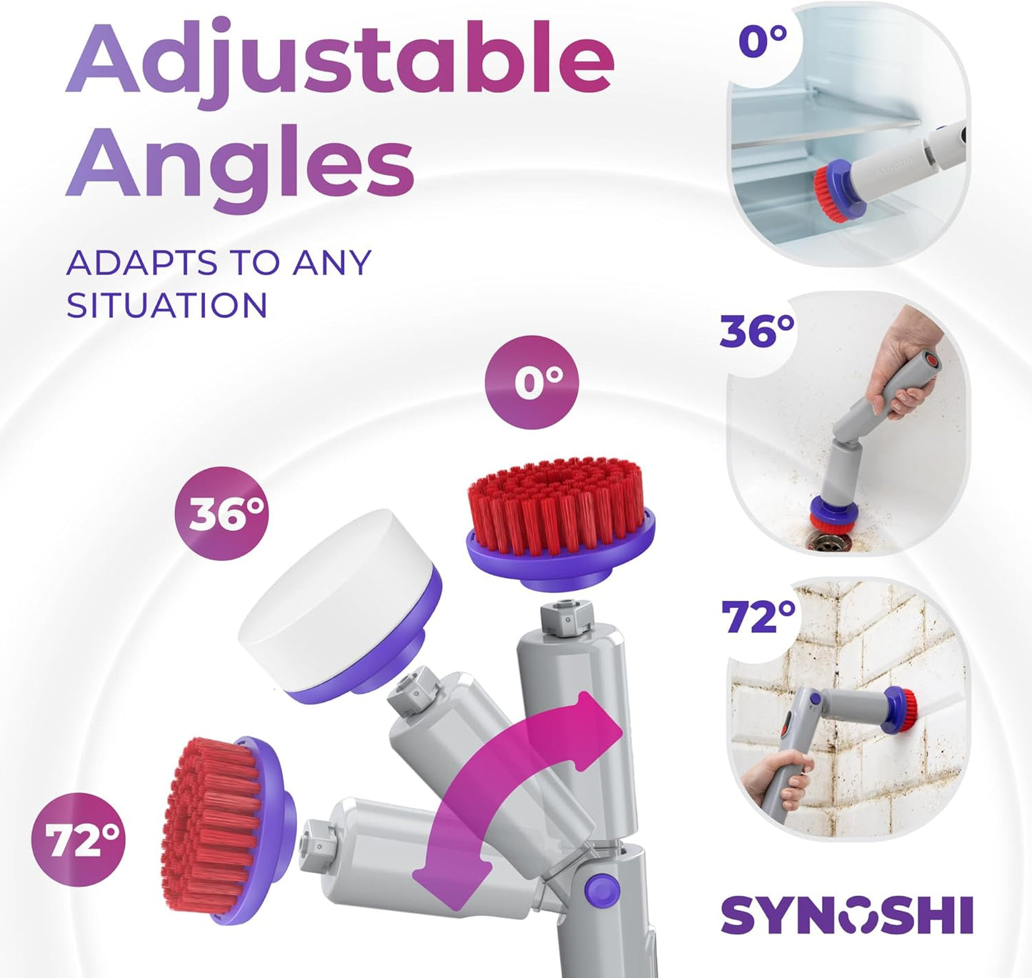 SYNOSHI PRO Electric Spin Scrubber, Cordless Cleaning Brush Bathroom Scrubber. Waterproof Shower